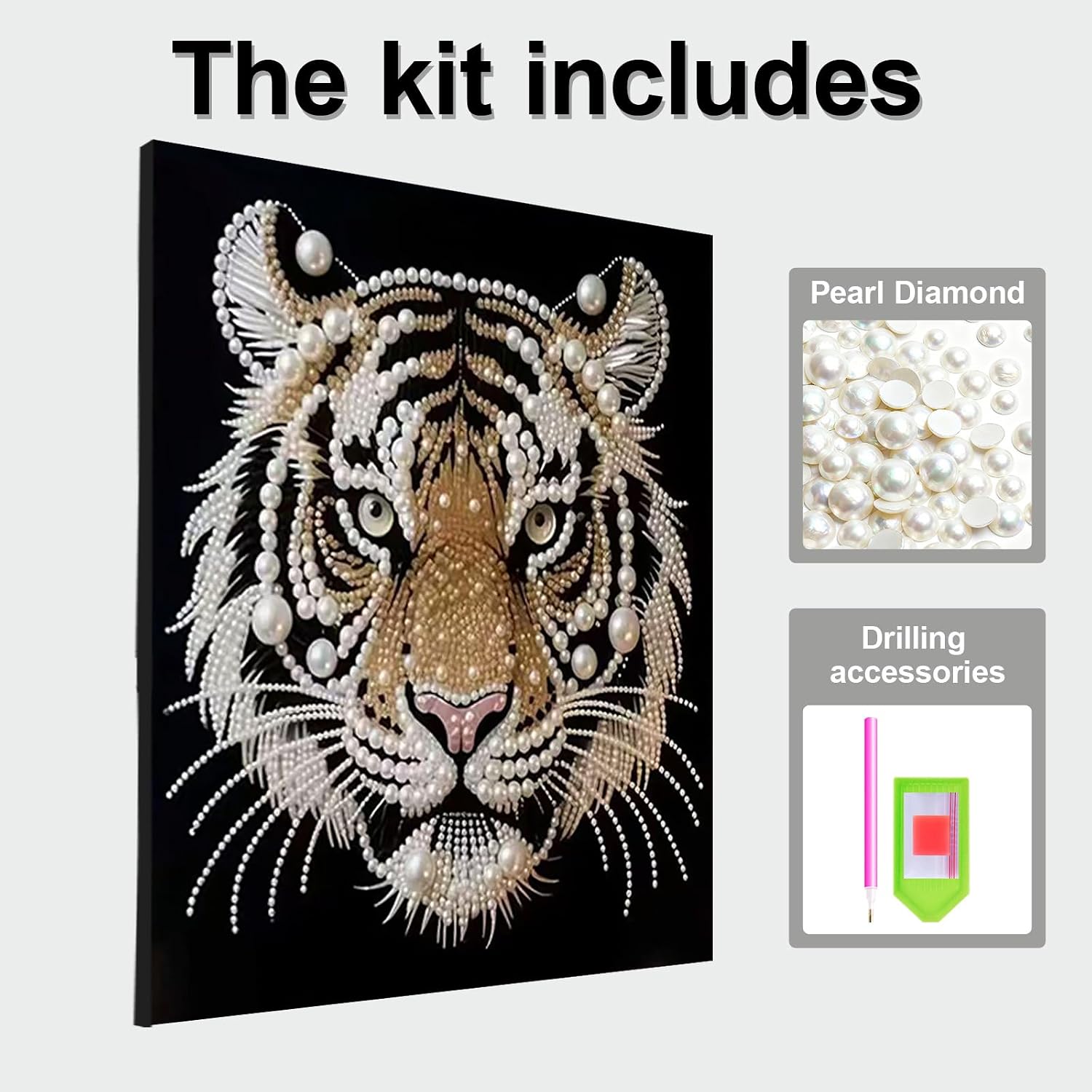 DIY Diamond Pearl Painting Kit for Adults, 3D Pearl Painting Craft with Wooden Frame 40x50cm, Beginner Friendly Home Wall Decor Art, Gift for Women Men Housewarming (Tiger)