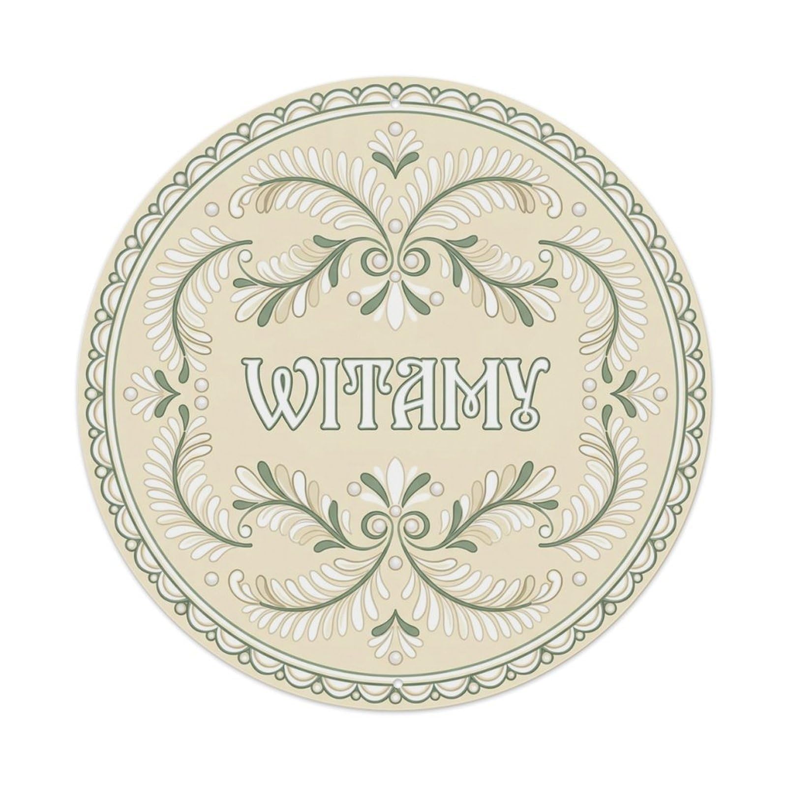 Vintage Polish Folk Art Witamy Welcome Pearl Fern Metal Tin Sign