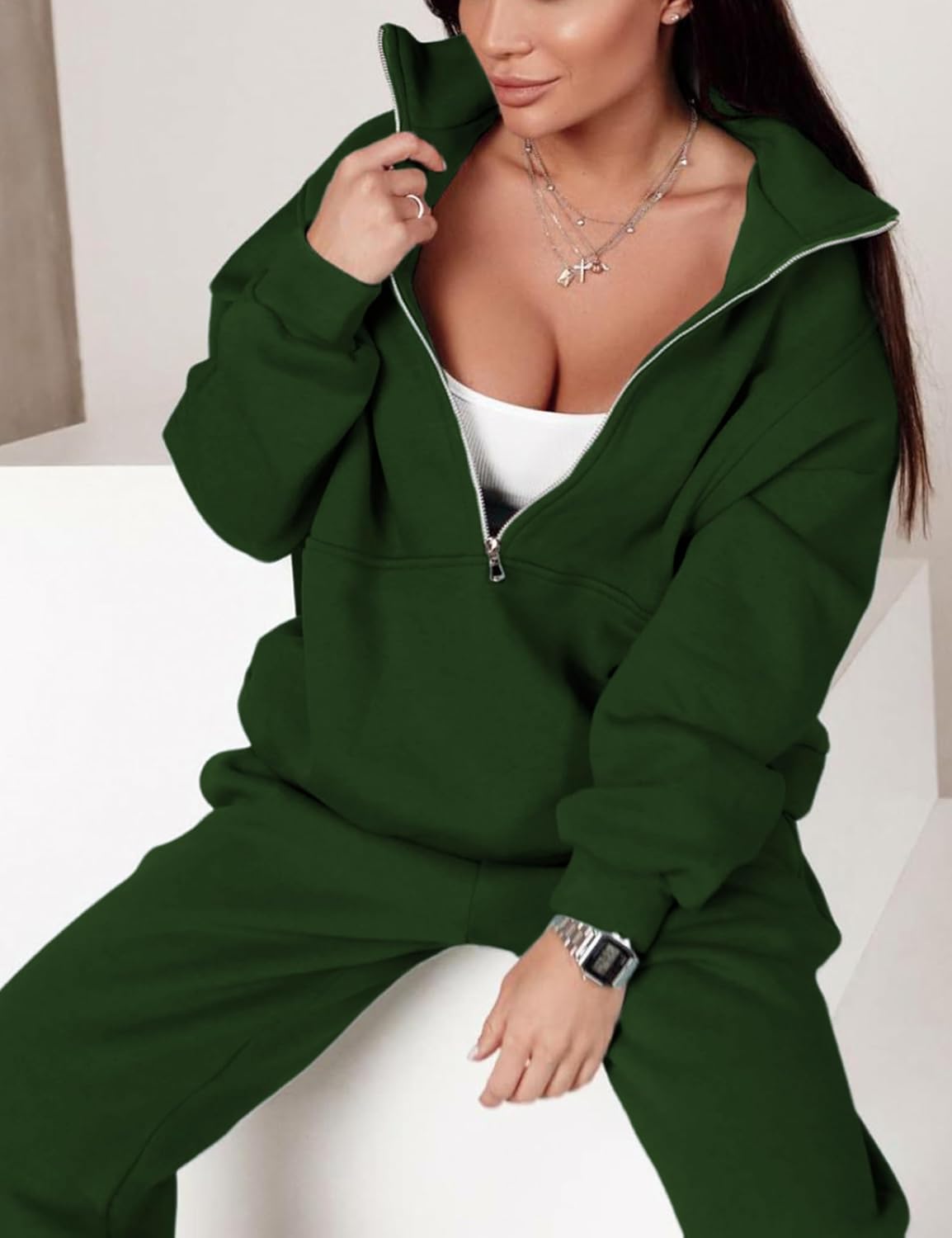 Himosyber Women Sweatsuits Half Zip Fleece Sweatshirt and Pant 2 Piece Joggers Set Tracksuit - Image 5