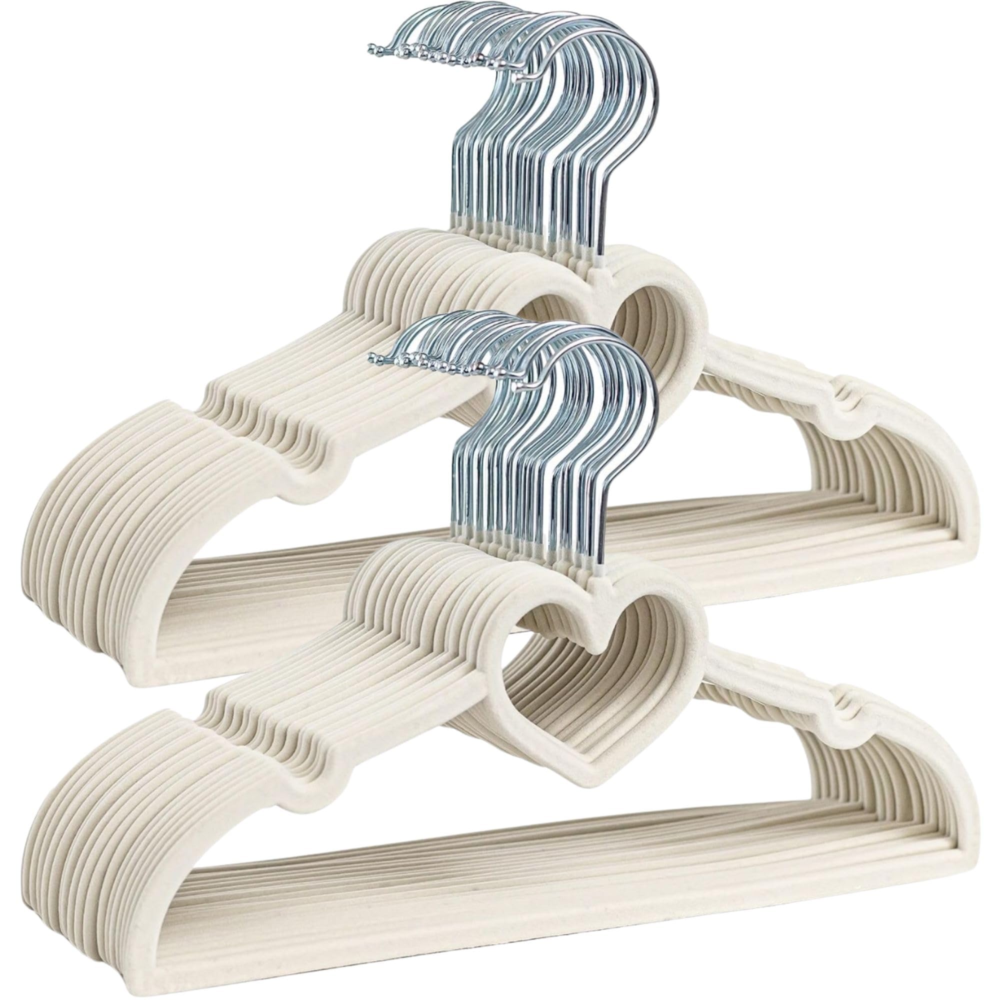 Zargun Velvet Baby Hangers, Nursery Coat Clothing Hangers for Babies, Infant, Toddlers and Kids, Unisex for Boys or Girls, Ultra-Slim Space Saving for Nursery Closet Organisation (Heart Cream)