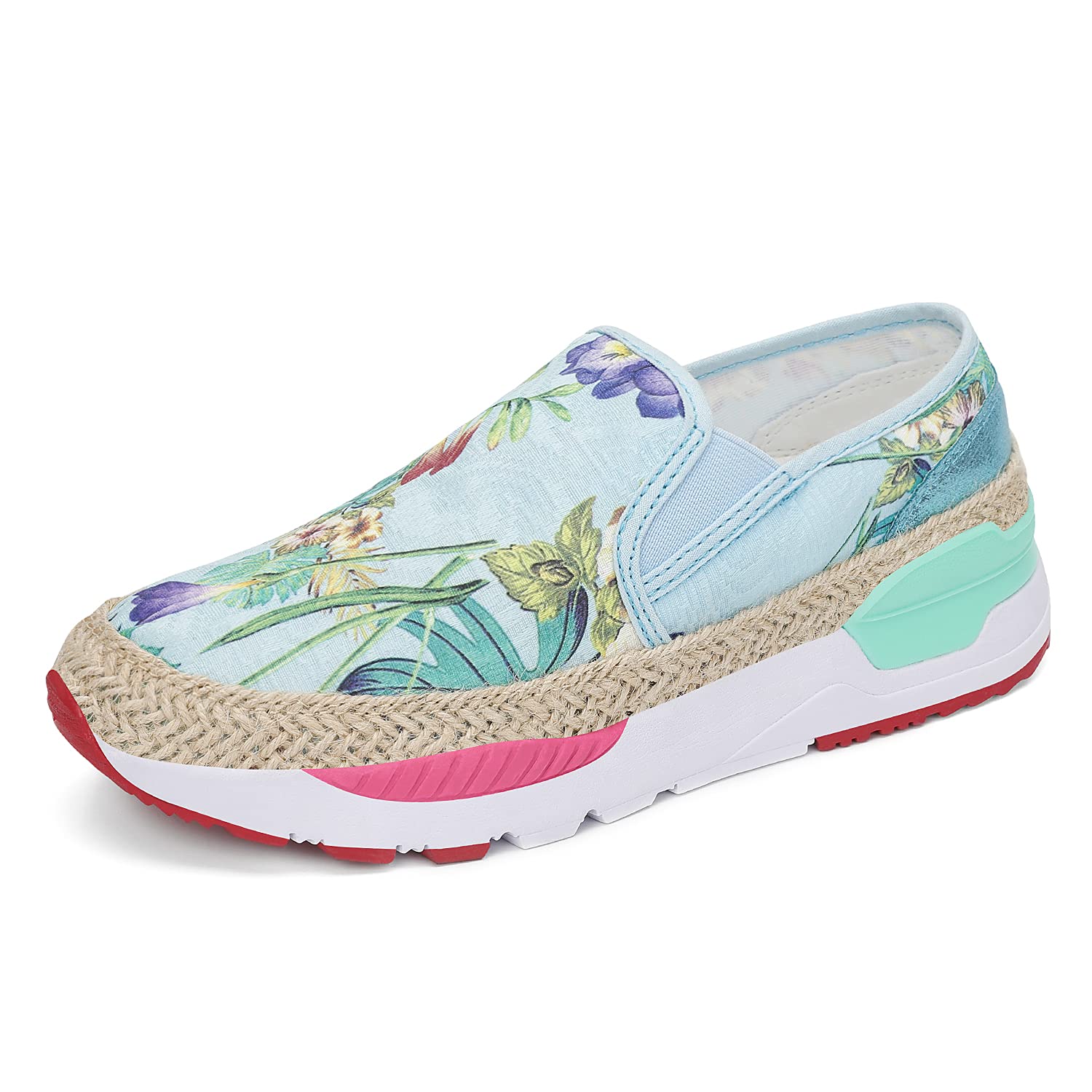 DanntoWomen's Art Loafers Embroidered Floral Boat Sneakers Slip-On Ladies Walking Shoes