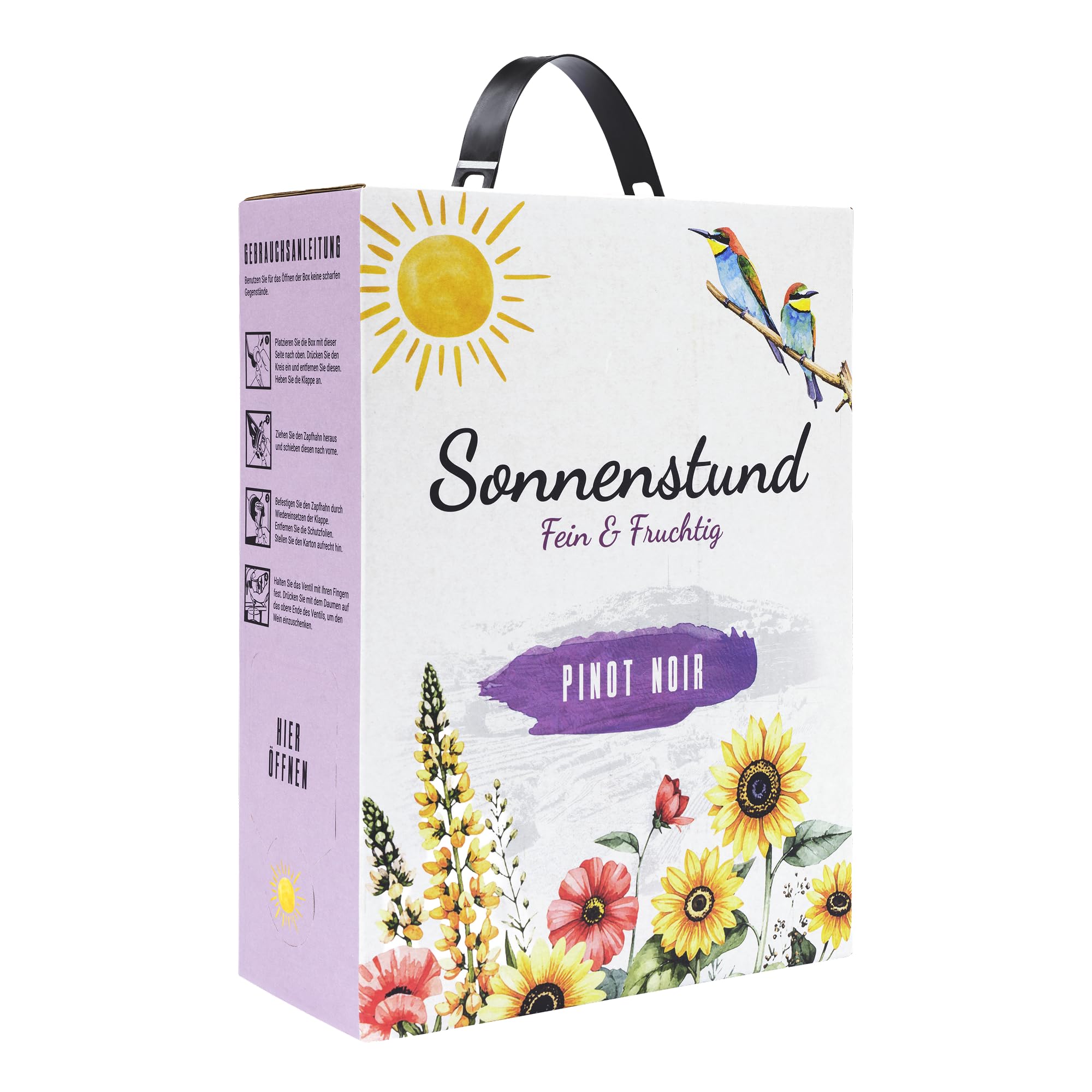Sonnenstund Pinot Noir 3 Liter Wein-Box, fein & fruchtig mit Aromen von Kirsche und Himbeere, Spätburgunder Rotwein QbA vom Kaiserstuhl (1 x 3,0 l Bag-in-Box)
