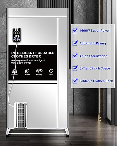 Miniatura 9 de Secadora de ropa, capacidad de 35 libras, secadora portátil de 67 pulgadas (anión), 1600 W-3 niveles plegable, secadora portátil de ahorro de