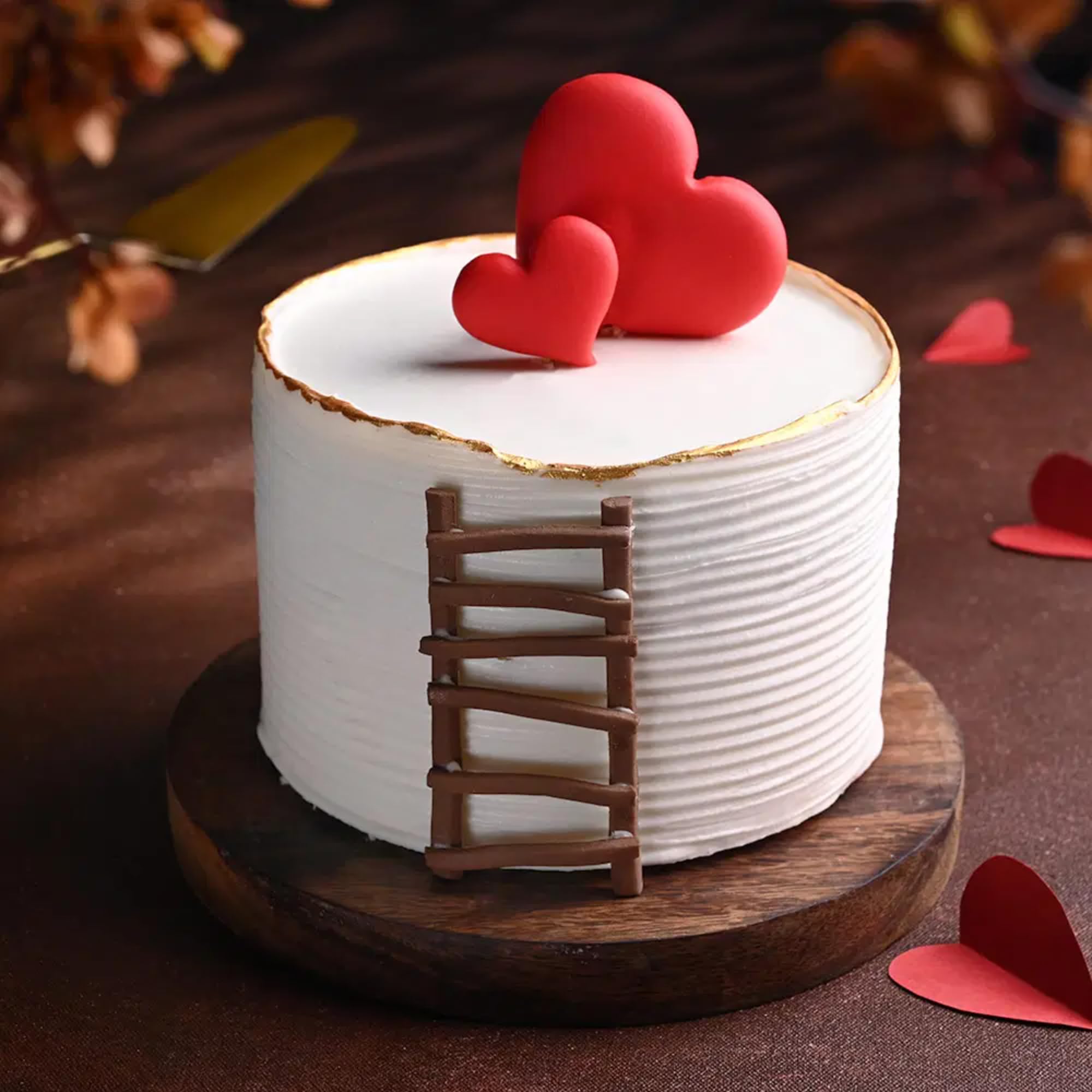 1Kg Delicious Silky Smooth Fresh Romantic Love Ladder Chocolate Cake For Birthday & Anniversary Cake, Valentine Day Cake For Boyfriend, Girlfriend, Husband & Wife (Same Day Delivery)