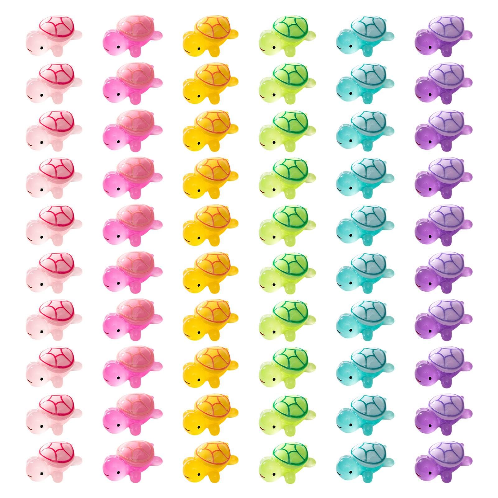 Dreamil Mini tartarughe luminose, in resina, 60 pezzi, mini tartaruga in resina, multicolore, piccoli giocattoli a forma di tartaruga, per decorazione in vaso da giardino, paesaggio, feste (5 colori)