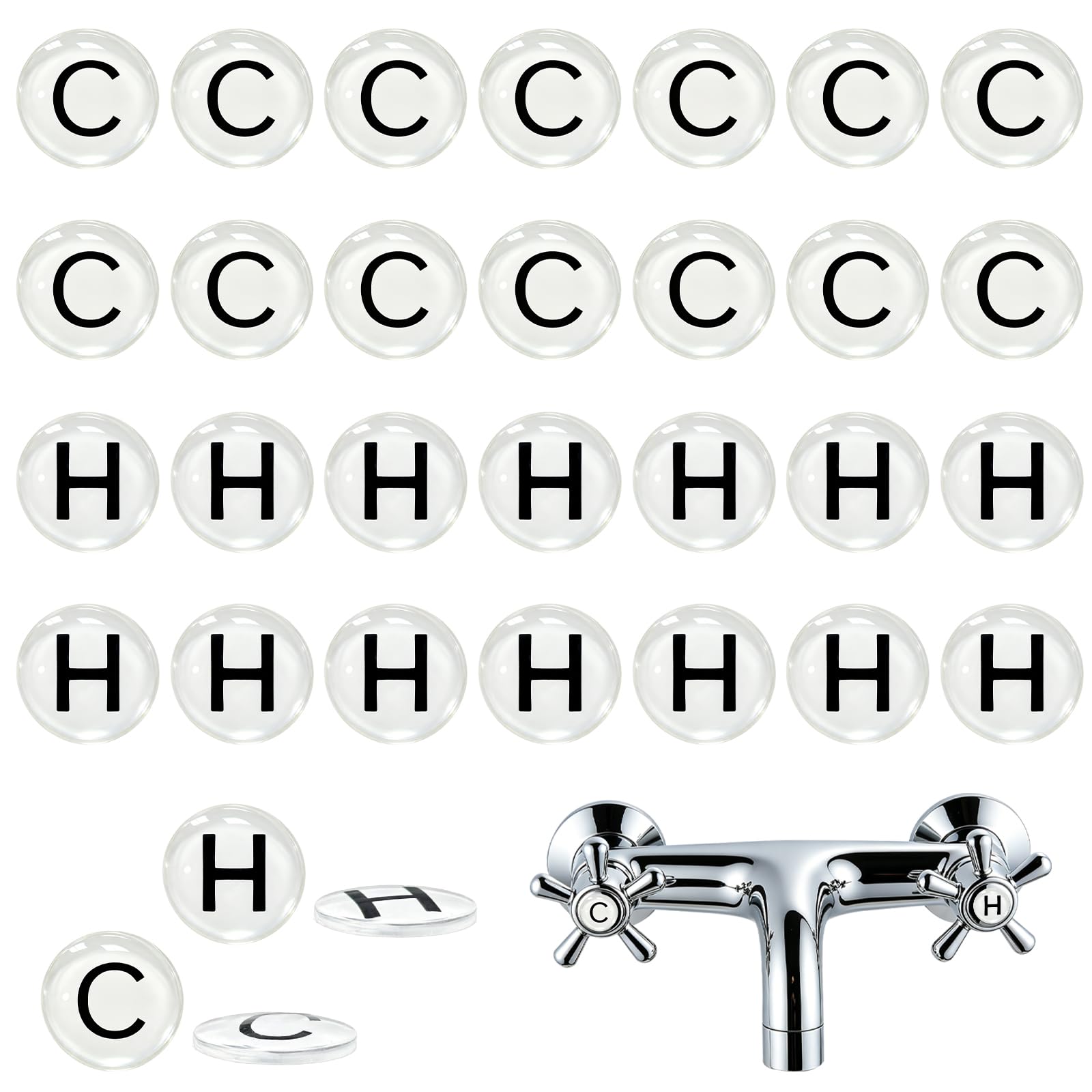 28 pcs Hot and Cold Water Stickers, VEINARDYL Waterproof Faucet Temperature Sticker Signs, Self-Adhesive Hot and Cold Transfer Stickers Label Sticker for Bathroom Kitchen - 0.59in Diameter