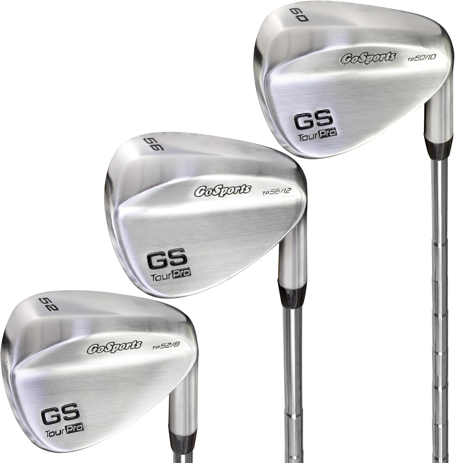 GoSports Tour Pro Golf Wedge Set – Mens Right Handed 52 Gap Wedge, 56 Sand Wedge and 60 Lob Wedge in Satin or Black Finish