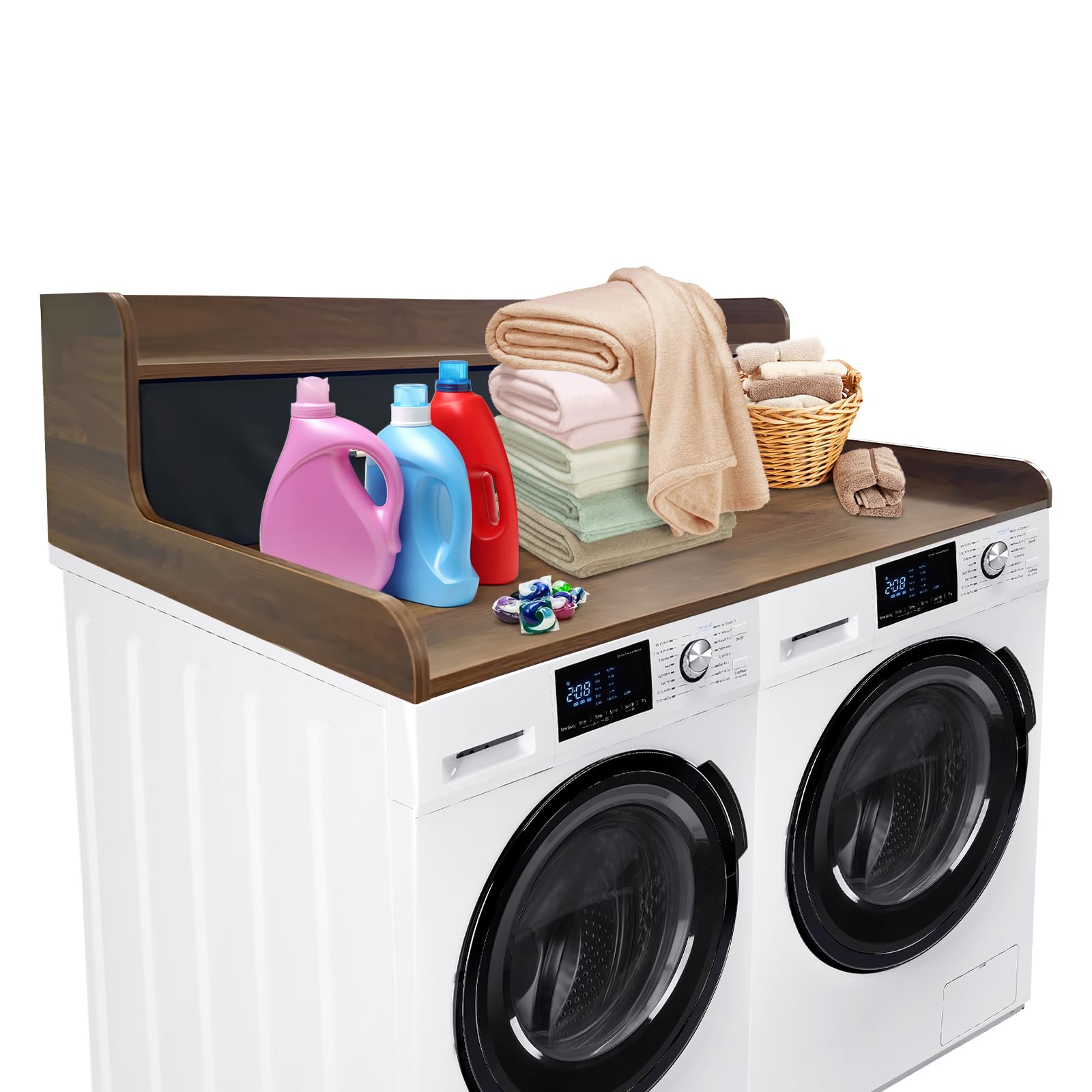 IDEALHOUSE 2-stufige Waschmaschinen-/Trockner-Arbeitsplatte mit 2 Schubladen – wasserfeste Holzablage, 54" x 27,55" x 11,81", Kantenschutz, rutschfeste Pads – Wäsche-Faltstation & Stauraum