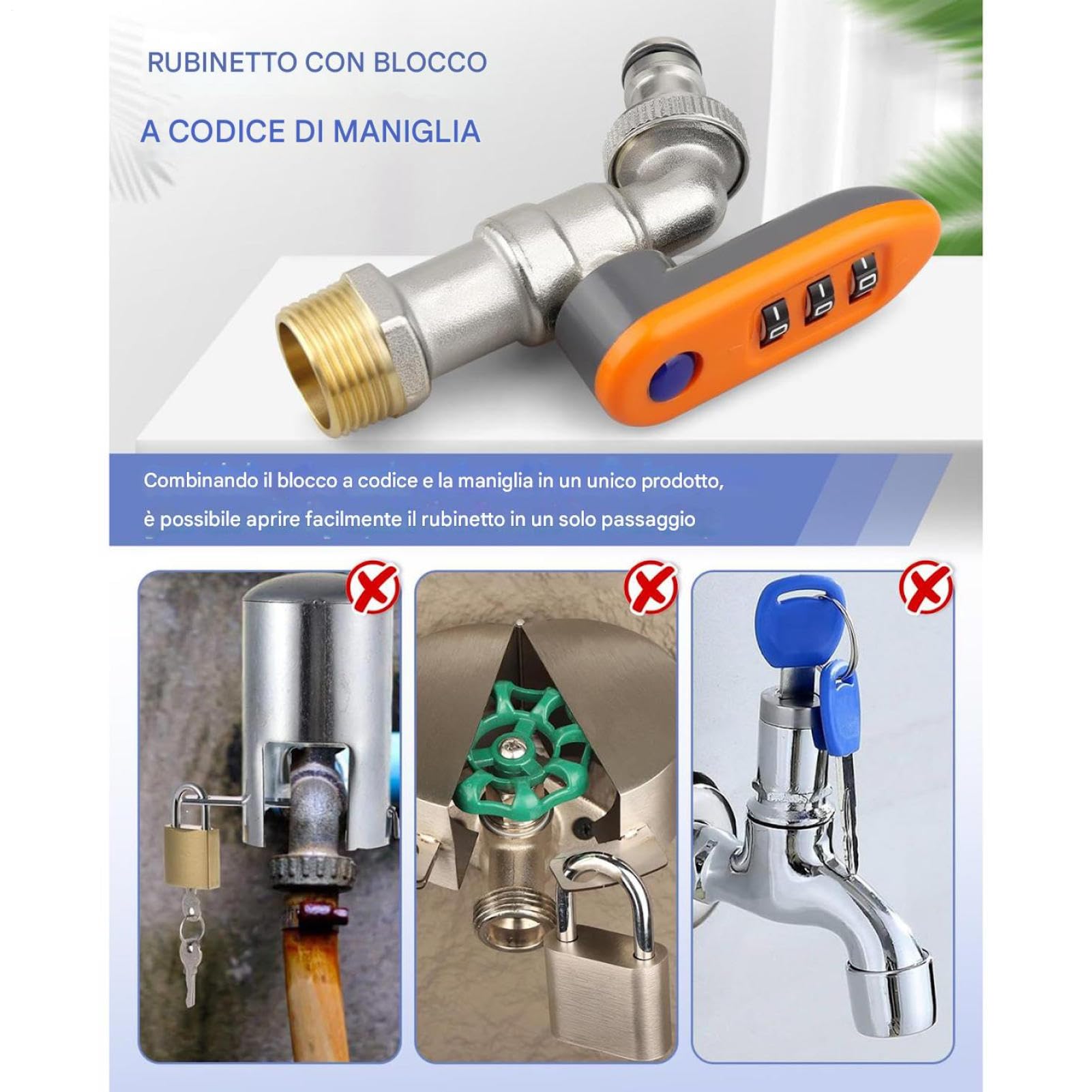 per bibb per tubo da esterno | Bavaglino in con chiusura a combinazione, meccanismo di controllo del flusso del giardino | Schermatura antimanomissione per tubi esterni in dormitori sp