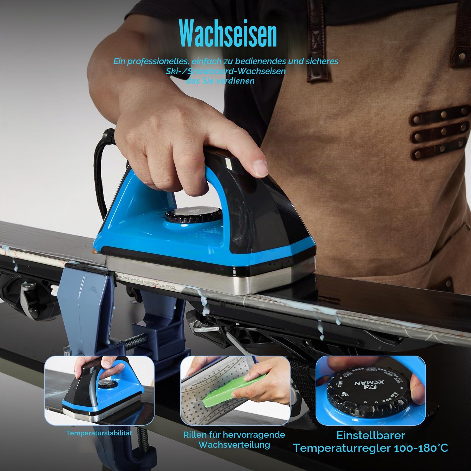 XCMAN Komplettes Ski Snowboard Tuning Wachs-Kit mit Wachseisen, Wachs, Mehrwinkel-Basiskanten-Tuner, Ptex-Basisreparatur, Wachspapier, Gummistein für Ski Snowboard Kanten-Tuning