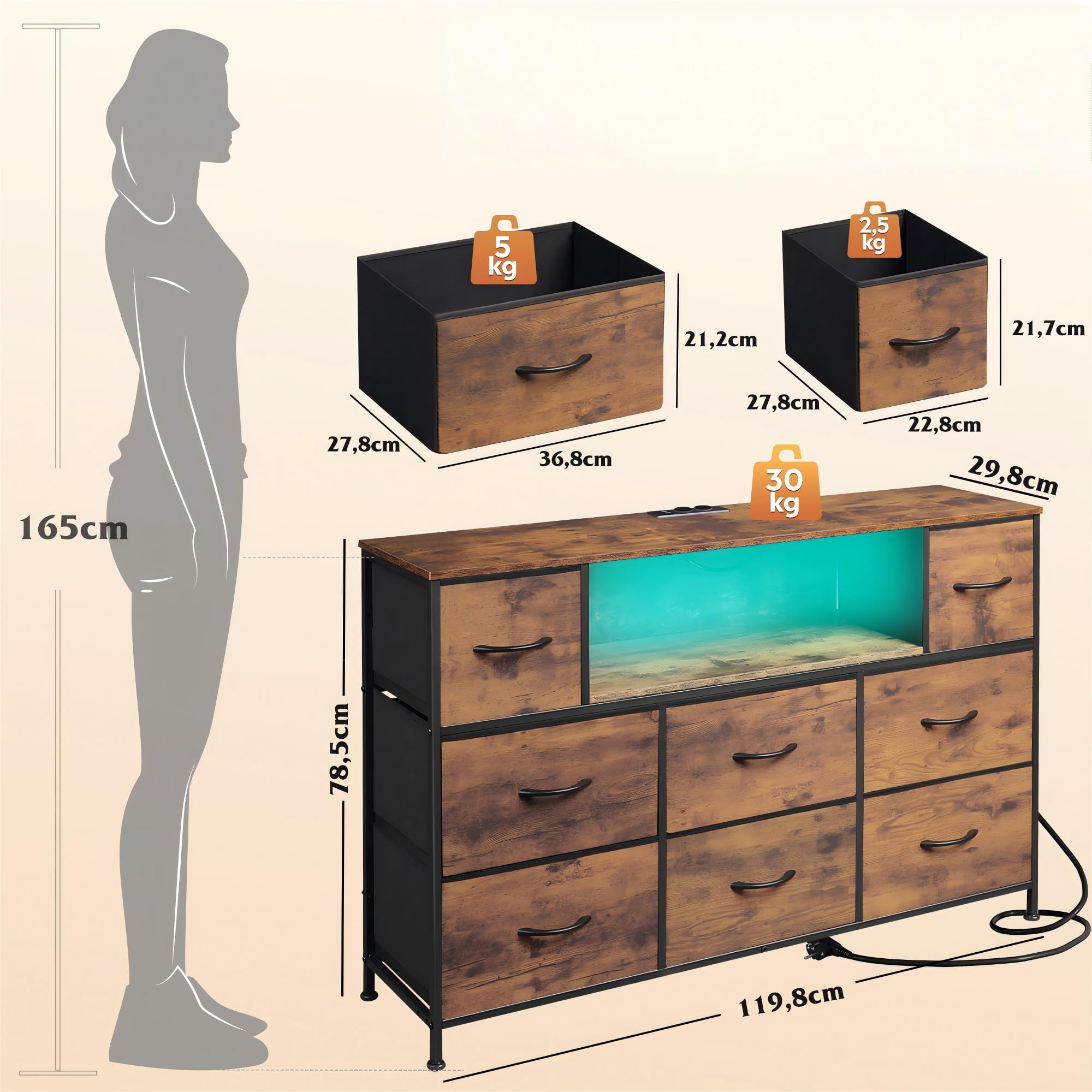 WLIVE Chest of Drawers, 8 Fabric Drawers Cabinet with Easy Pull Handle - Image 2