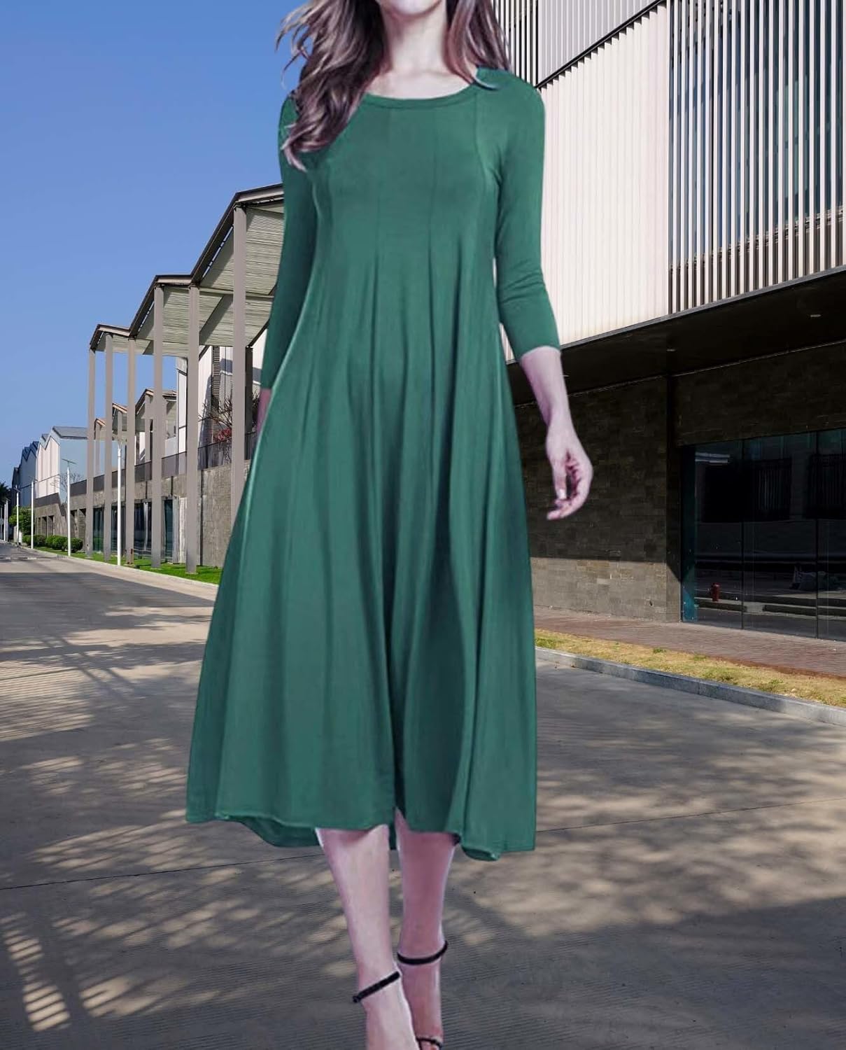 Womens Long Sleeve Dress 2025 Fall and Winter Casual Flowing A Line Solid Color Hem Long Dresses - Image 4