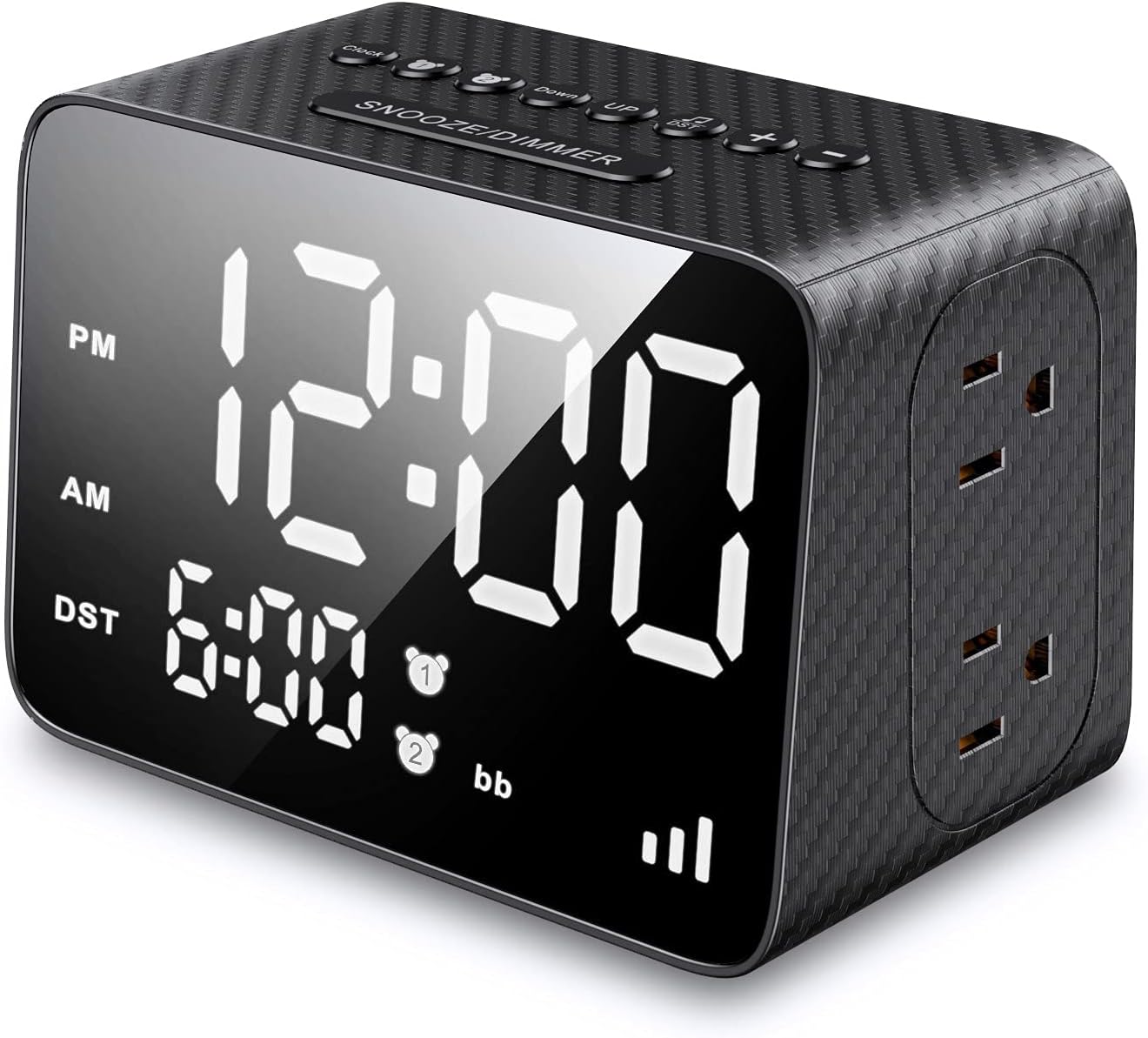 Digital Alarm Clock Power Strip USB Charger Surge Protection Dimmer Brightness Snooze Bedside Wake Up Alarm Extender Cord Socket for Home Bedroom Dorm Hotel Office Gift
