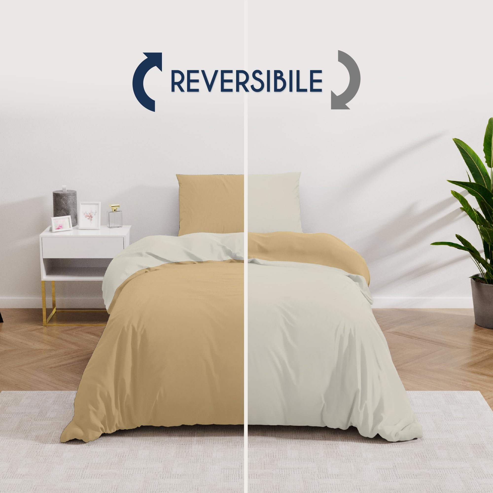 Dreamzie Copripiumino Singolo 135x200 cm con 1 Federe 50x70 cm - Beige/Sabbia Set Copripiumino Singolo 135 x 200