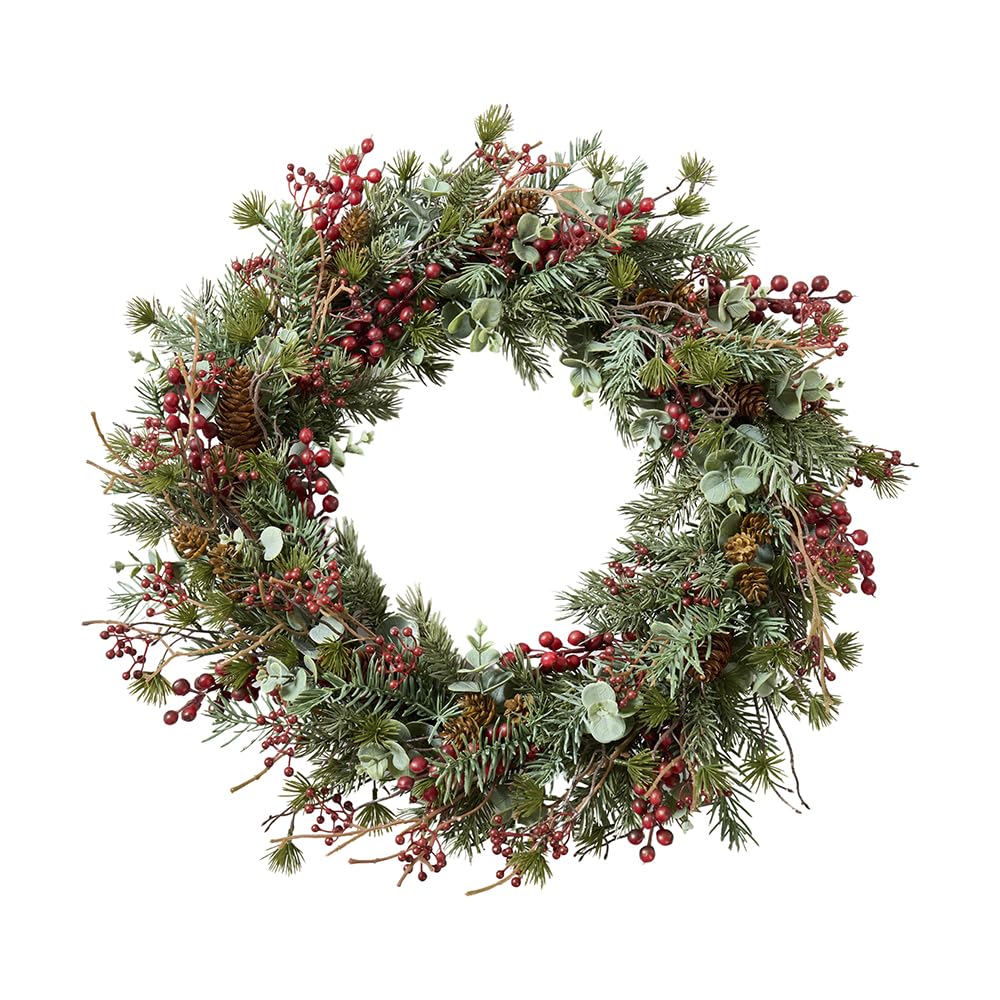 Künstlicher Weihnachtskranz mit Tanne, Eukalyptus & Beeren - Weihnachtsdekoration Tür- & Wandkranz (⌀ 45 cm)