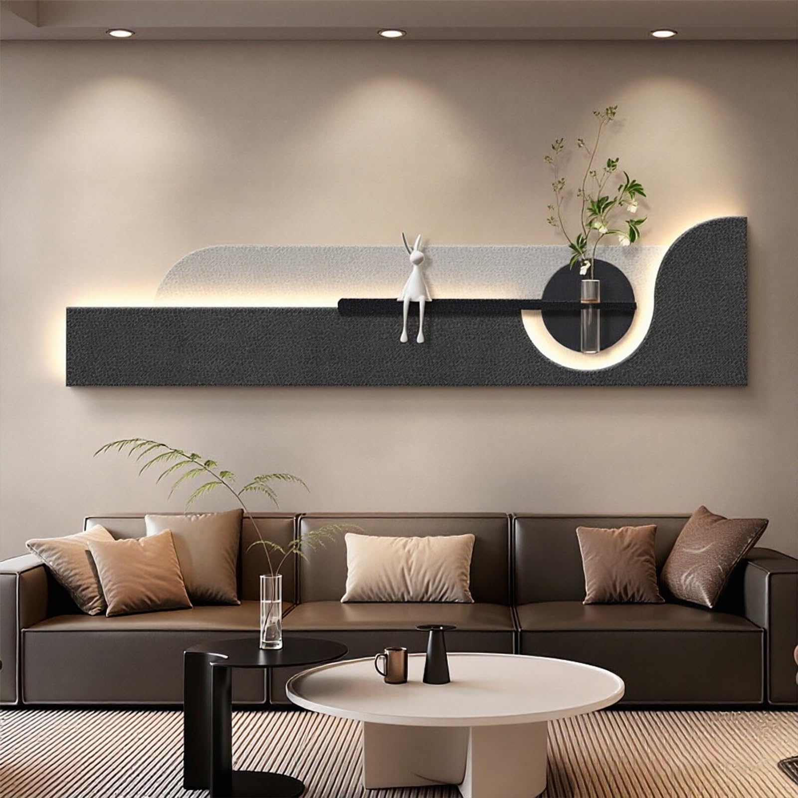 PGZMDTWI 3D Wall Art Sandstone Sculpture, LED Illuminated Textured Mural for Modern Living Room Sofa Backdrop and Entrance Décor(C,150 * 37.5CM 9.1 * 14.8 IN)