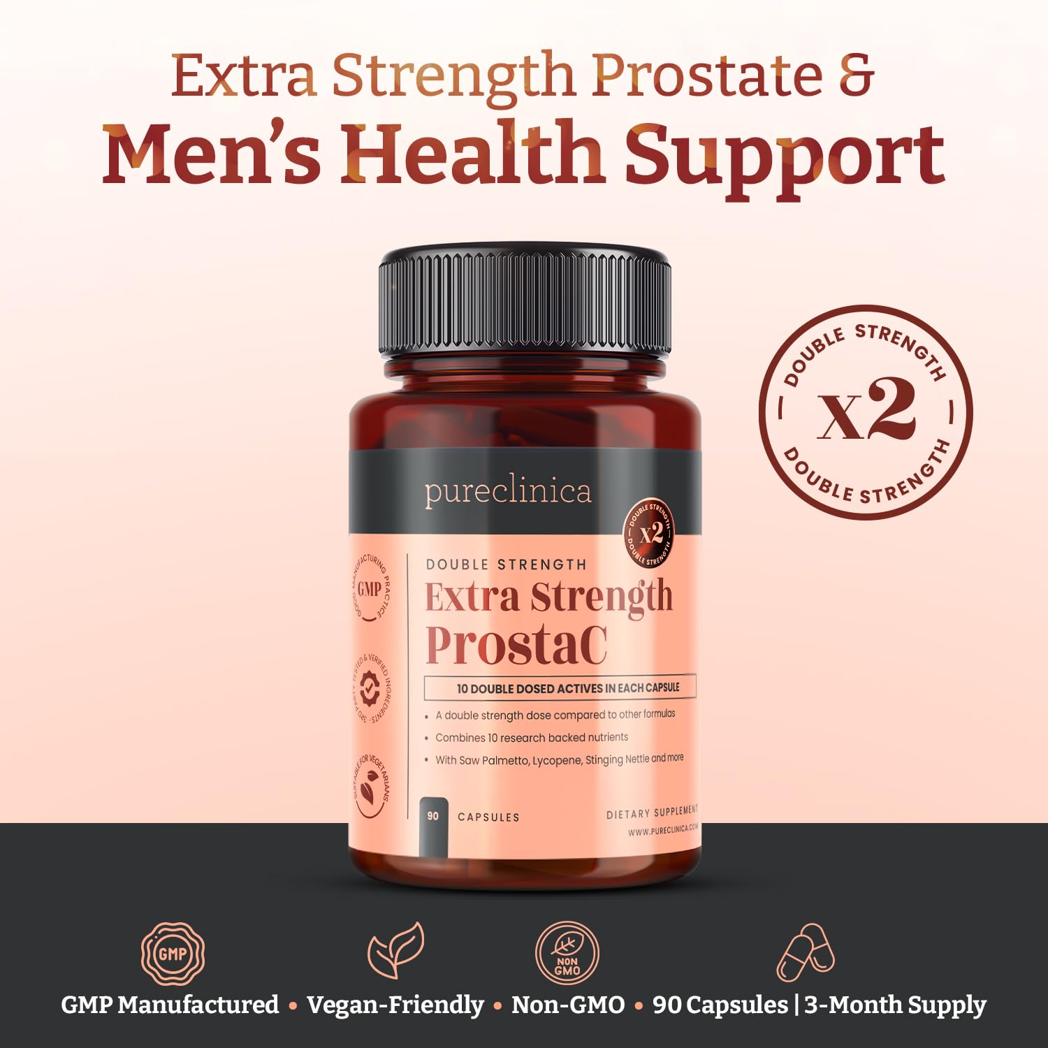 Extra Starkes ProstaC – 3-Monatsvorrat für die Prostata-Gesundheit – Mit Sägepalme, Beta-Sitosterin, Pygeum, Brennnessel, Lycopin & mehr – 90 hochdosierte Kapseln