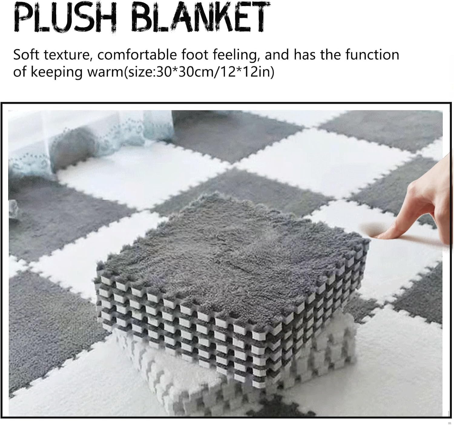 LNNNW Miękka Pluszowe maty puzzle 80 sztuk pluszowy dywan piankowy kwadratowa mata podłogowa, antypoślizgowa, do cięcia i patchworku, dekoracja wnętrz, łatwa do czyszczenia(Nero)