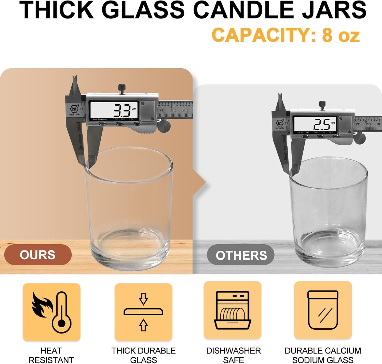 SHOWIN 8 OZ Thick Candle Jars for Making Candles 15 Pcs, Clear Empty Jars with Wood Lids for Candle Making, Sample Container