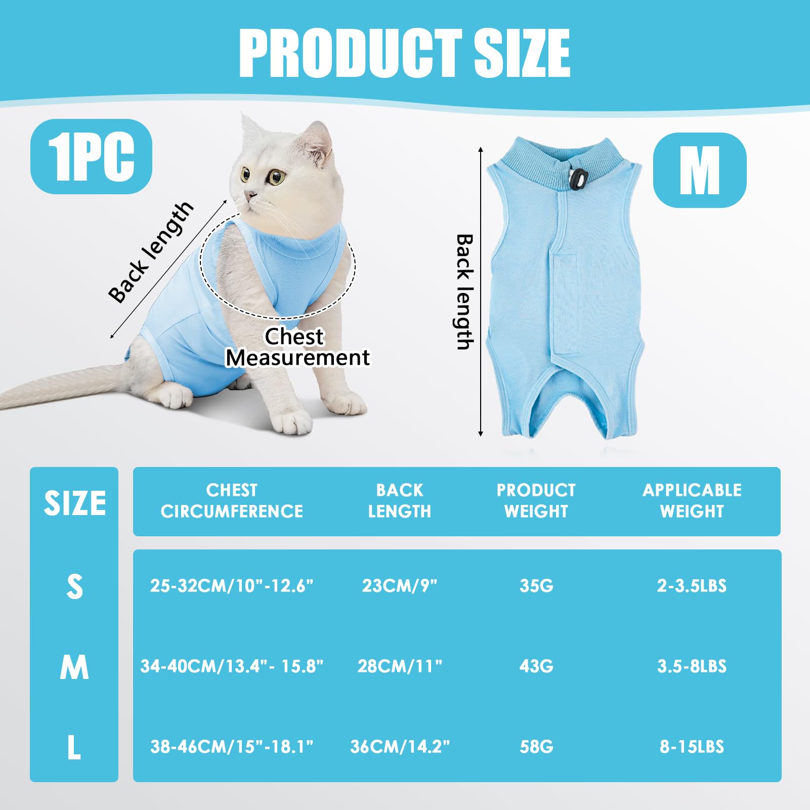 Plimbin Cat Recovery Suit Post Surgery Bodysuit for Cats Anti-Lick Pet Vest for Kitten Spaying Professional Recovery Suit for Abdominal Wounds or Skin Diseases (Blue - Image 2
