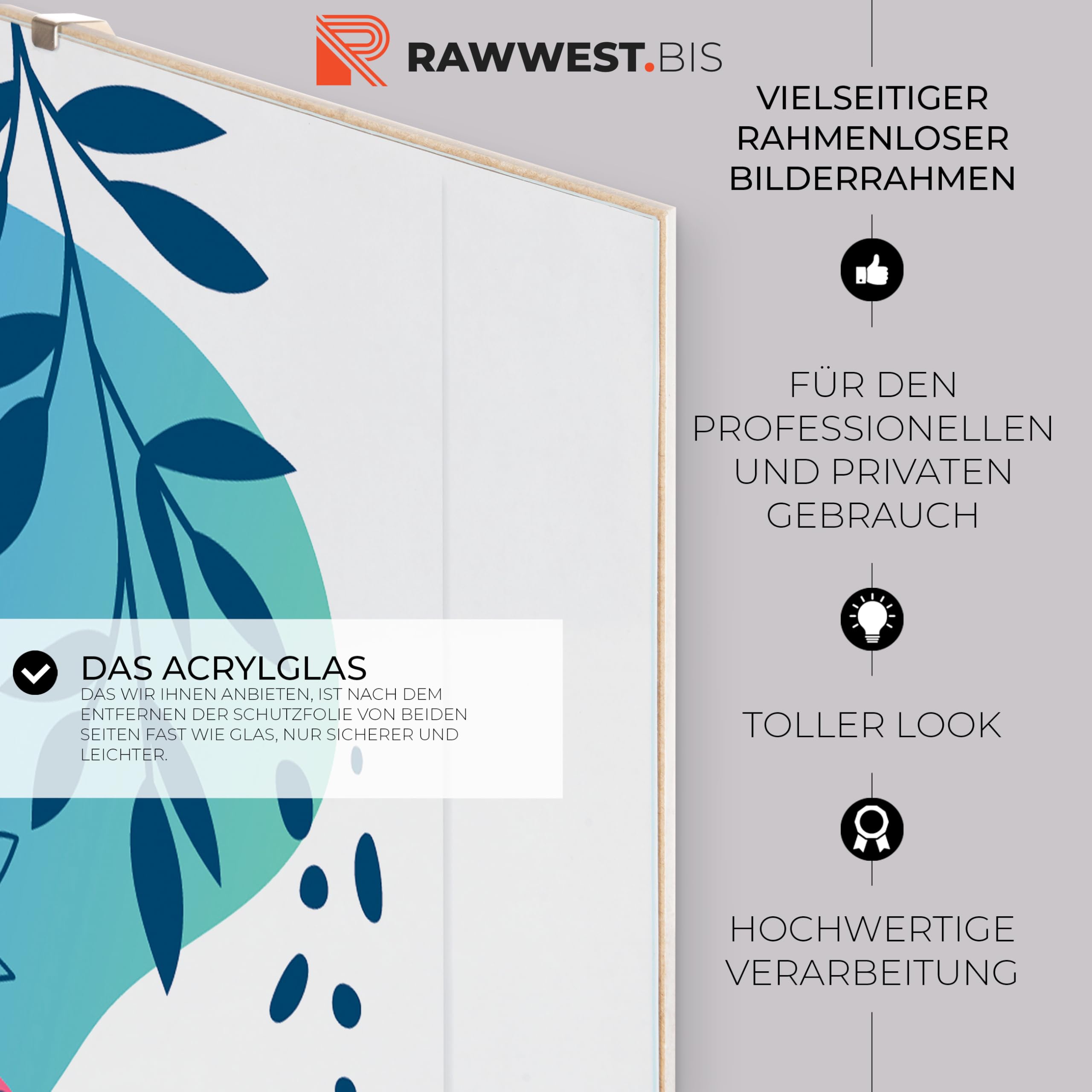 Rahmenloser 61x91,5 cm Bilderrahmen Bildhalter Cliprahmen Fotorahmen Kunstglas Plexi gut für Wohnzimmer, Esszimmer, Küche,Fotos Poster viele Größen Rechteckig mit Clips gut.
