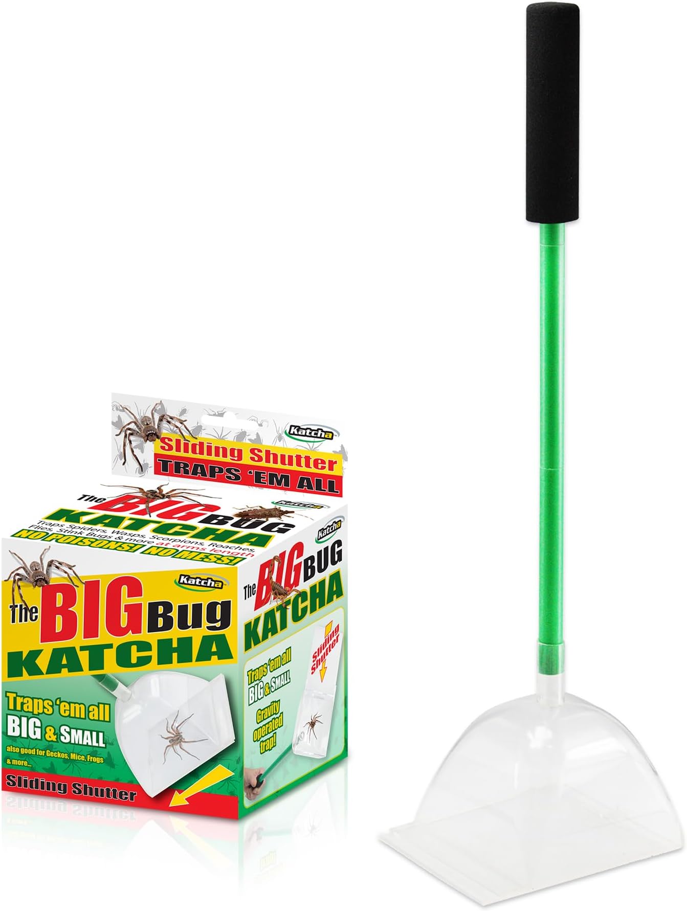 The BIG BUG Katcha - Traps 'em all BIG & SMALL - Traps Spiders,Yellow Jackets,Wasps,Scorpions,Cockroaches,Flies,Stink Bugs,Mice,Frogs,Geckos & More,Ultimate Spider Catcher