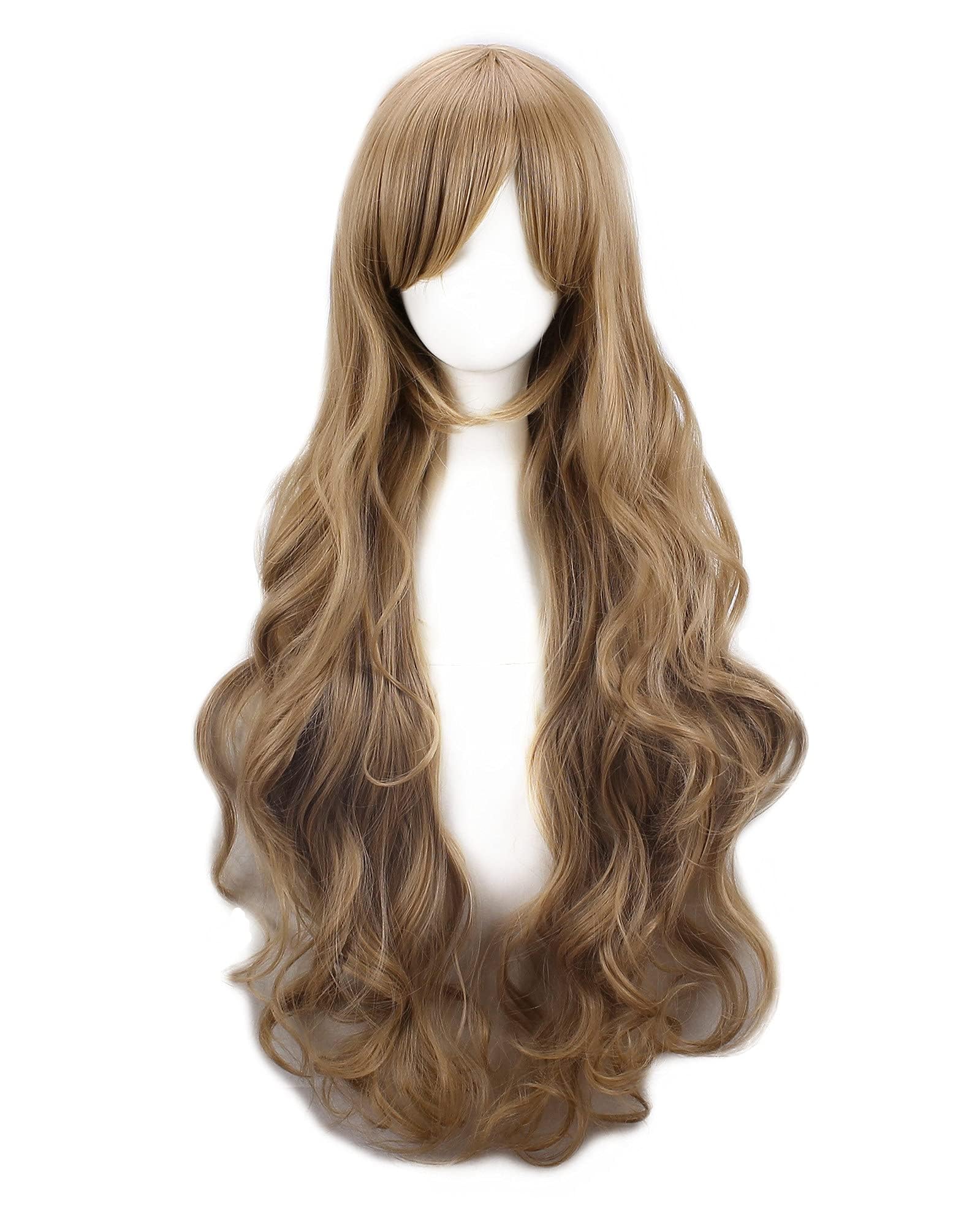 Women Anime Cosplay Wigs Light Brown 29in Length Long Wavy Curly Synthetic Hair Wig For Halloween Christmas
