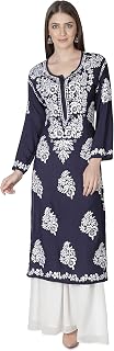 Seva Chikan Hand Embroidered Modal Lucknowi Chikankari Women's Straight Kurti Kurta SCL4005
