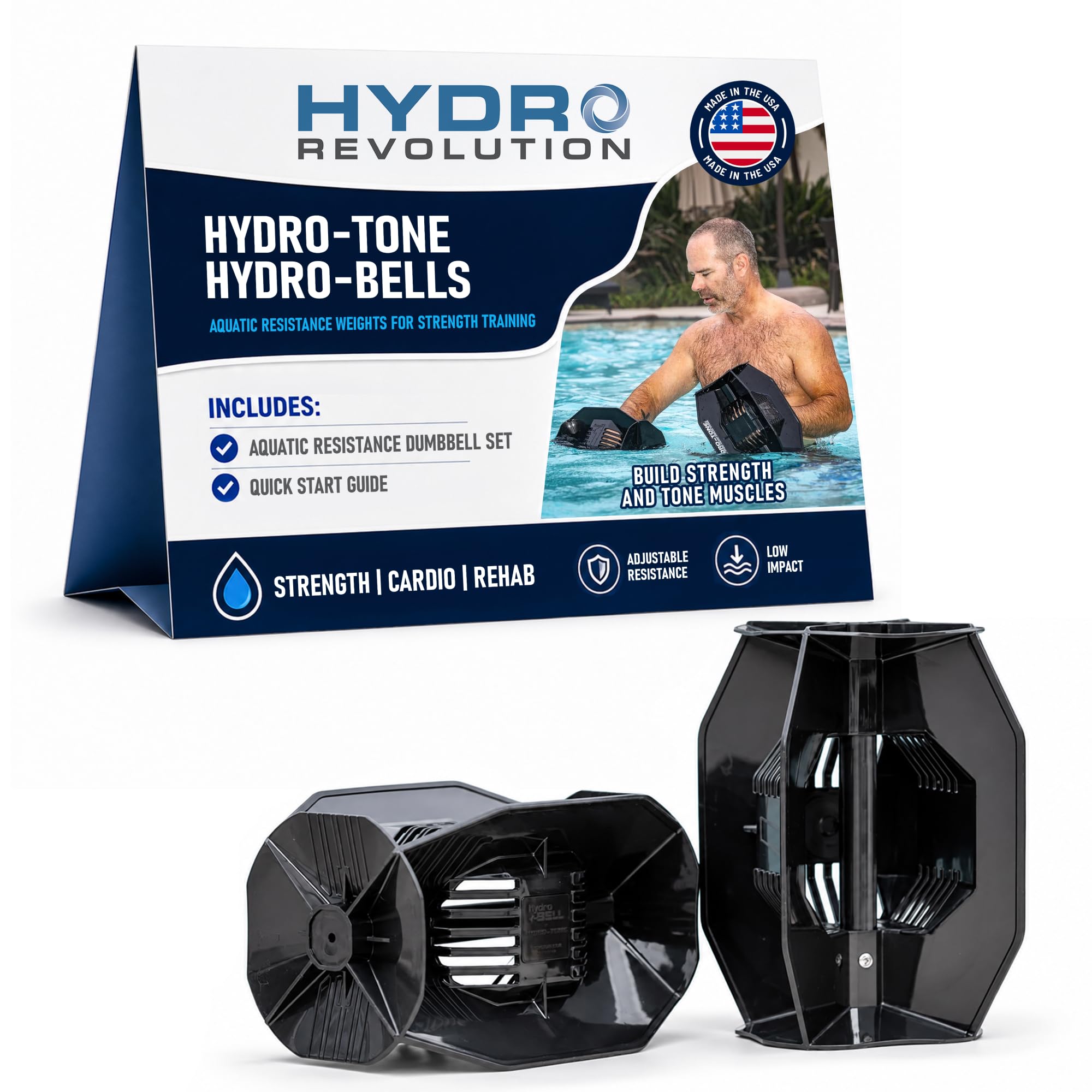 Aquastrength Hydro-Tone Total Body Pool Exercise System, Isokinetic Functional Water Weights, Bells 12" x 7.5", Fins 6.5" x 2.5", Quick Start Guide Included