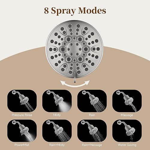 Miniatura 6 de BRIGHT SHOWERS Cabezal de ducha filtrado, filtro de ducha de alta presión para agua dura para eliminar el cloro y las impurezas, 8 modos de
