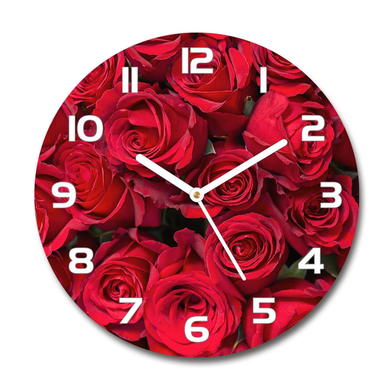 Horloge de salon design 60x60 cm pour une ambiance zen et romantique aux roses rouges