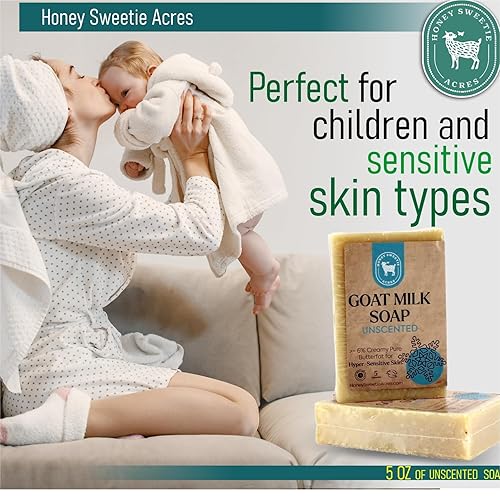 Miniatura 5 de Honey Sweetie Acres Jabón de leche de cabra orgánico sin perfume, barra corporal suave y nutritiva para pieles sensibles, 5 onzas, hecho a mano en