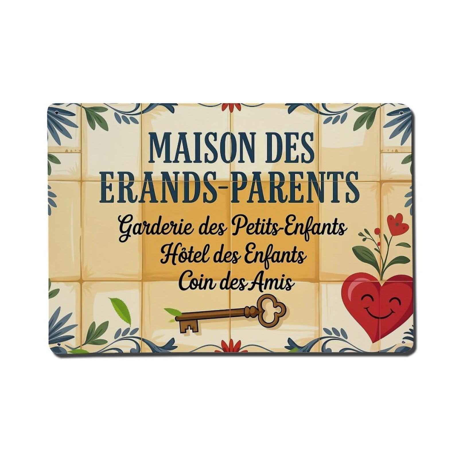 Tile Pattern With Leaves And Heart Retro Metal Tin Sign, Vintage Decor Art Poster for Bar, Home, Man Cave, Kitchen, Laundry Room Gift 8x12Inch