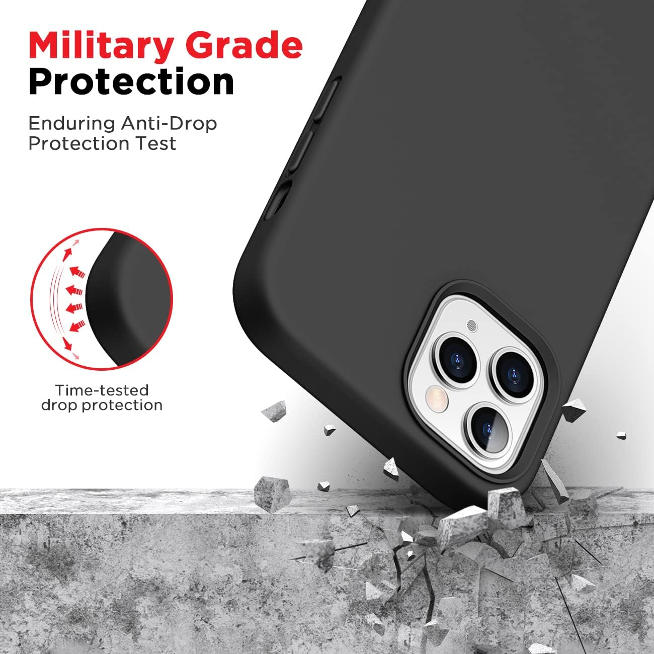 CANSHN Compatible with iPhone 12 Pro Max 6.7'' 2020, Liquid Silicone Soft Gel Rubber Full Body Protection Shockproof Phone Case Cover - Black