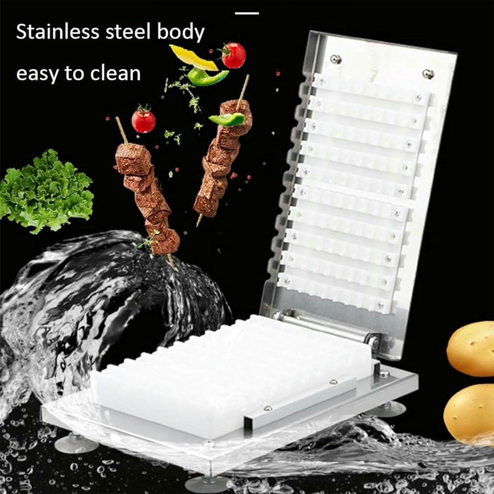 Manuale MUTONO SCHEWER Macchine, Strumento Kebab in Acciaio Inossidabile per Carne, Frutta, Verdure - 100 Spiedini in 5 Minuti, Compatibili con Spiedini di bambù/Ferro Fino A 35 Cm