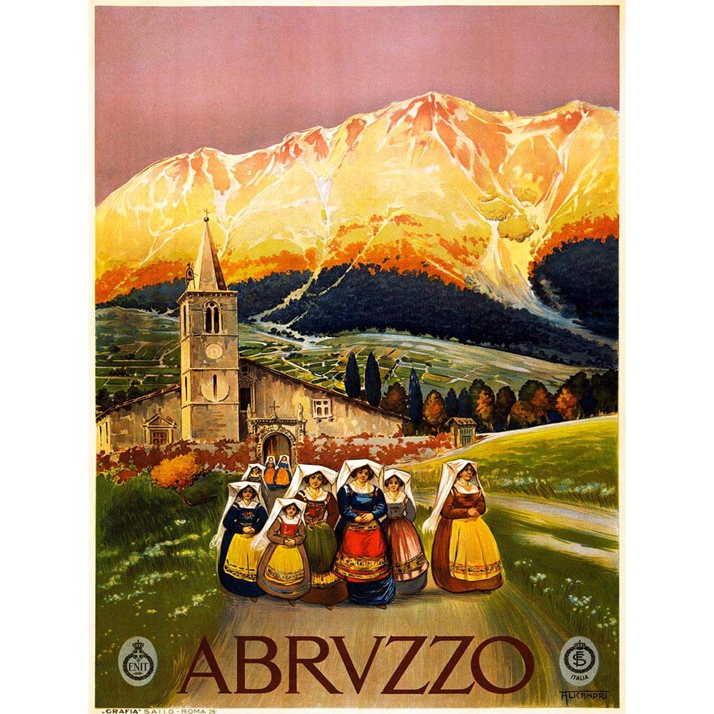 Wee Blue Coo Travel Tourism Abruzzo Italy Alpine Resort Mountain Church Art Print Poster Wall Decor 12X16 Inch