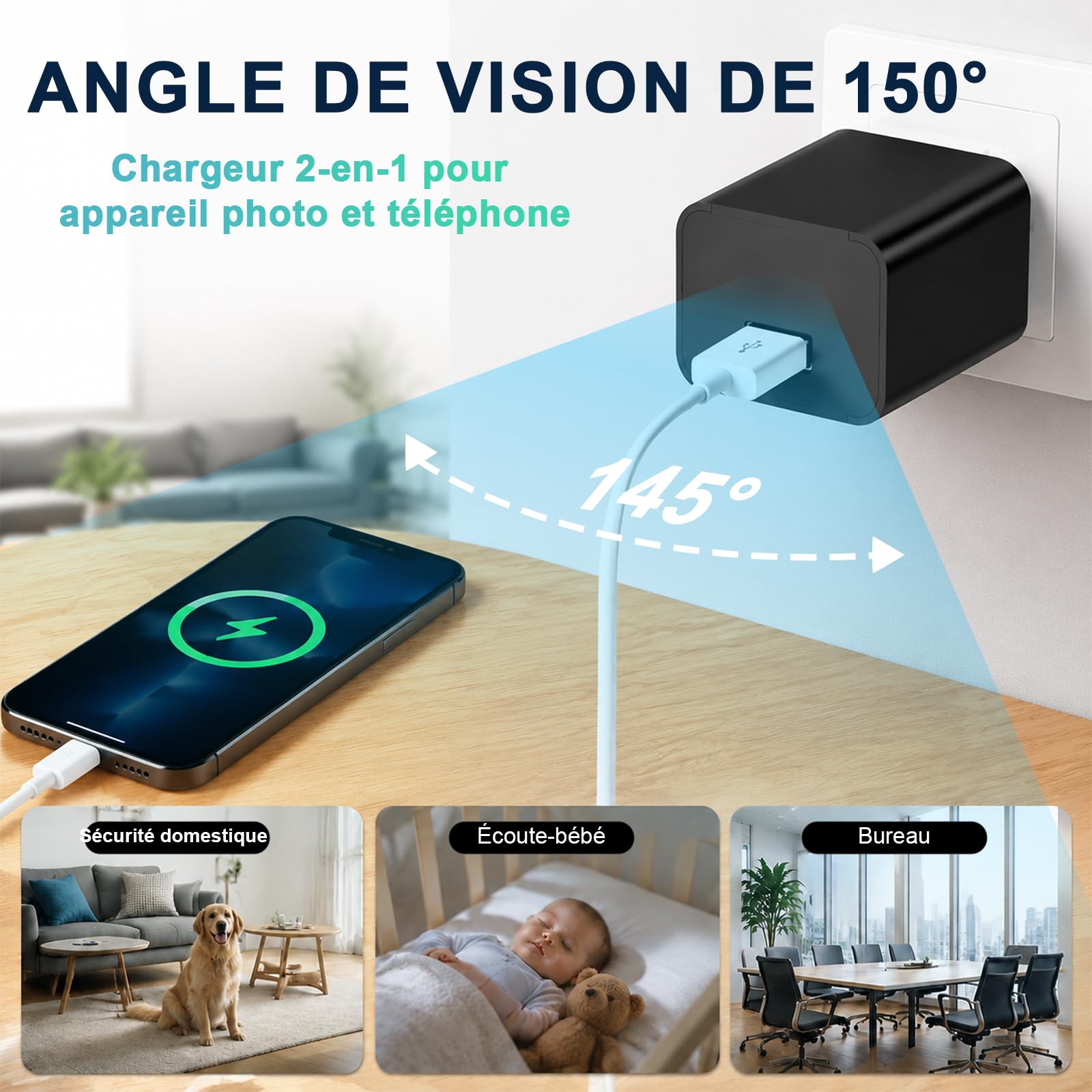 Mini Caméra Espion Caméras Surveillance Caméras avec Détection Mouvement & Vision Nocturne, Intérieur/Extérieur（5G WiFi）