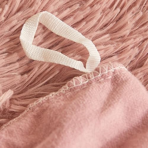 Miniatura 9 de Juego de funda de edredón de color rosa viejo peludo, tamaño Queen, suave y mullido, de piel sintética, color rosa viejo, juego de cama de 3 piezas