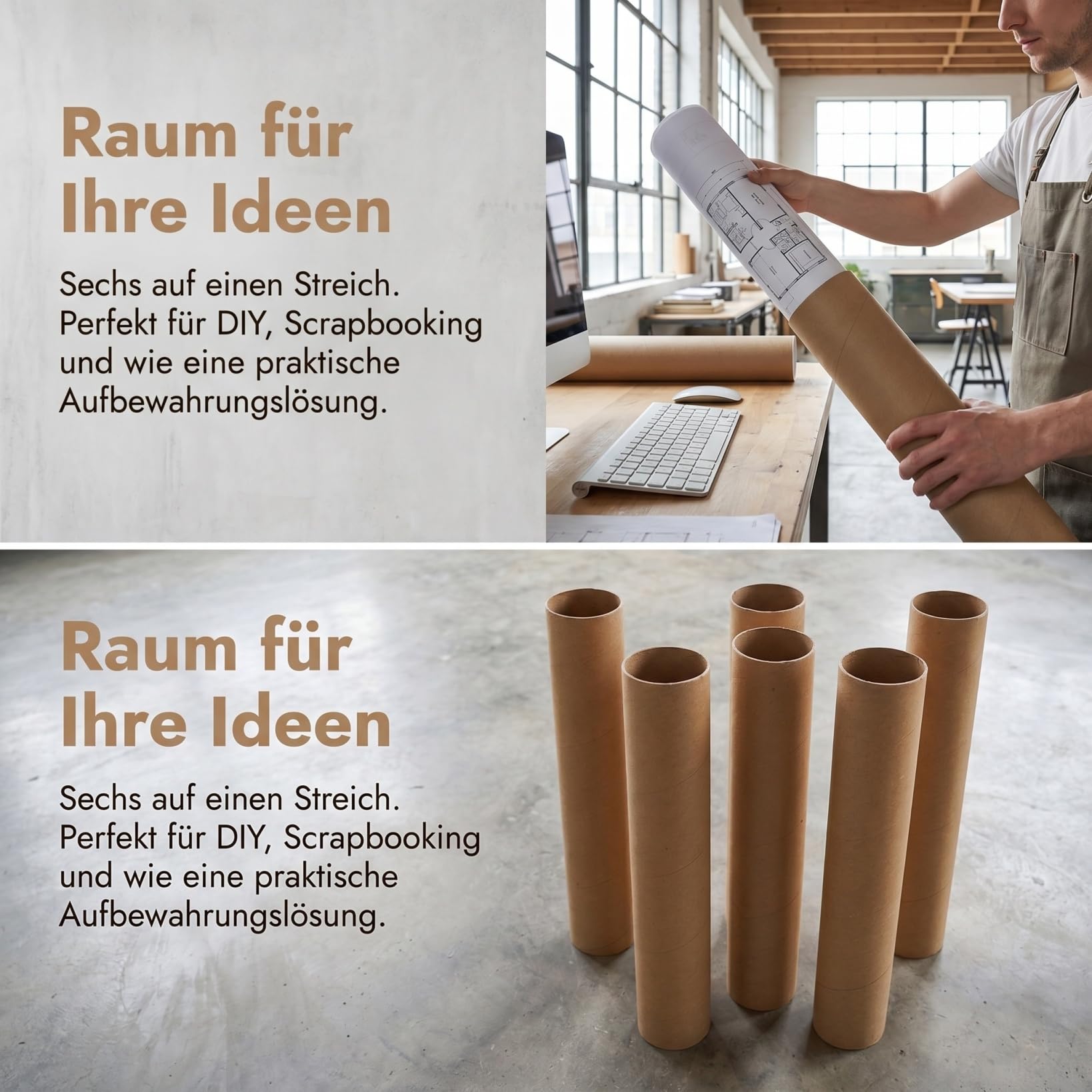 Lurrose 6 tubos de papel marrón para proyectos de bricolaje, rollos de papel para manualidades y actividades artísticas, tubos de cartón para álbumes de recortes y diseños creativos
