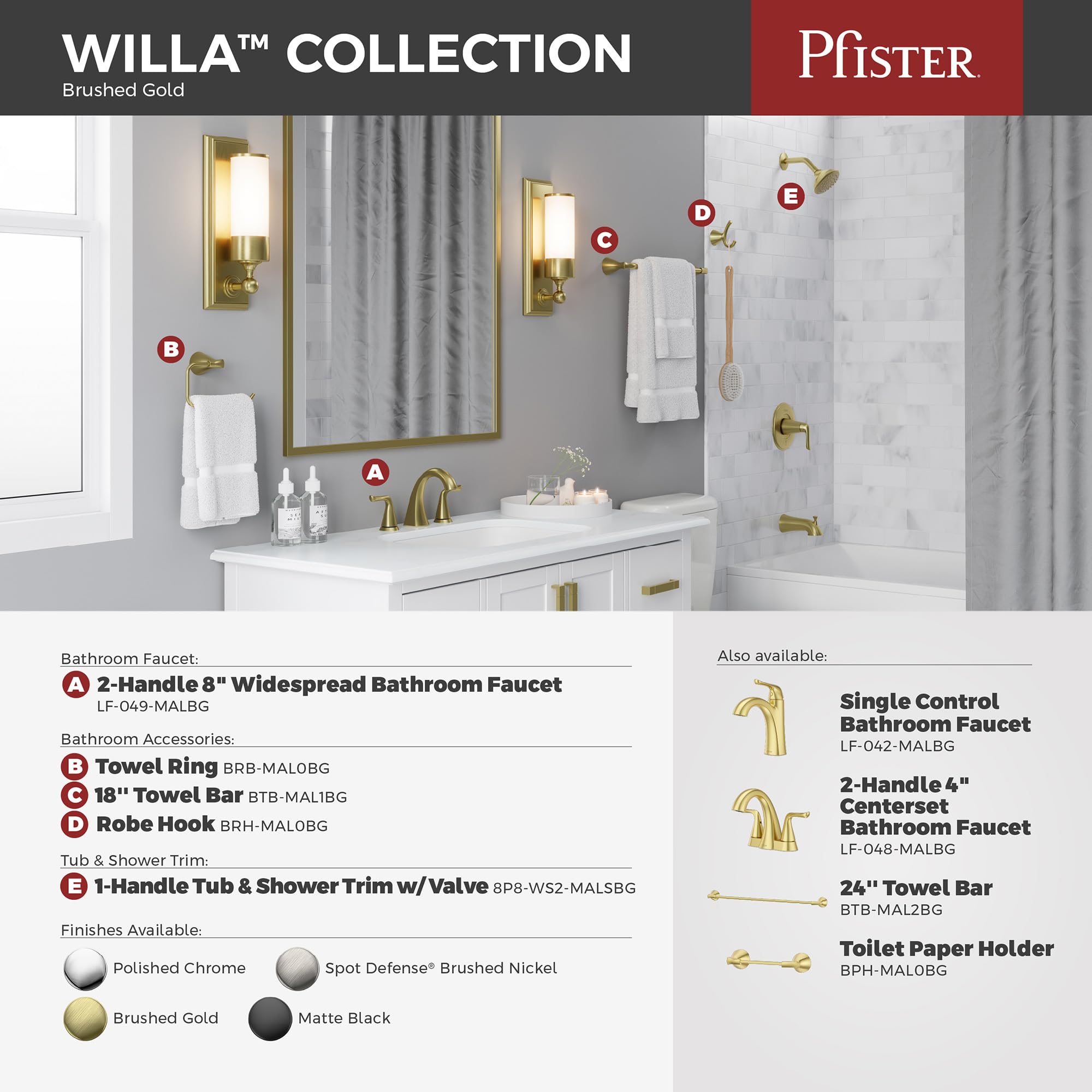 PFISTER Willa BTBWLL2BG - Barra portasciugamani da bagno, 61 cm, montaggio a parete, avvitabile, finitura oro spazzolato