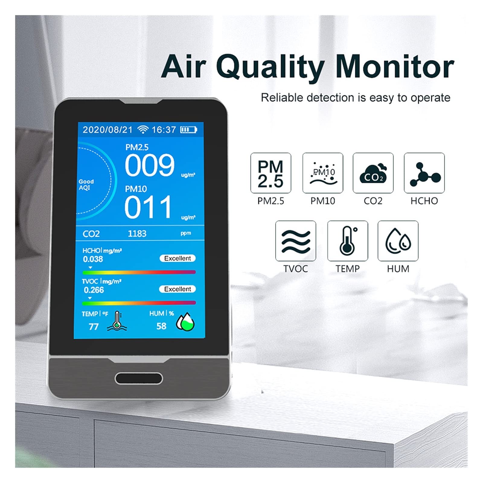 Detektor gazu, detektor wycieku gazu, Dienmer DM73B-wifi dwutlenek węgla pomiar stężenia miernik CO2 precyzyjny detektor gazu PM2.5 tester czujnika monitora do domu, kampera