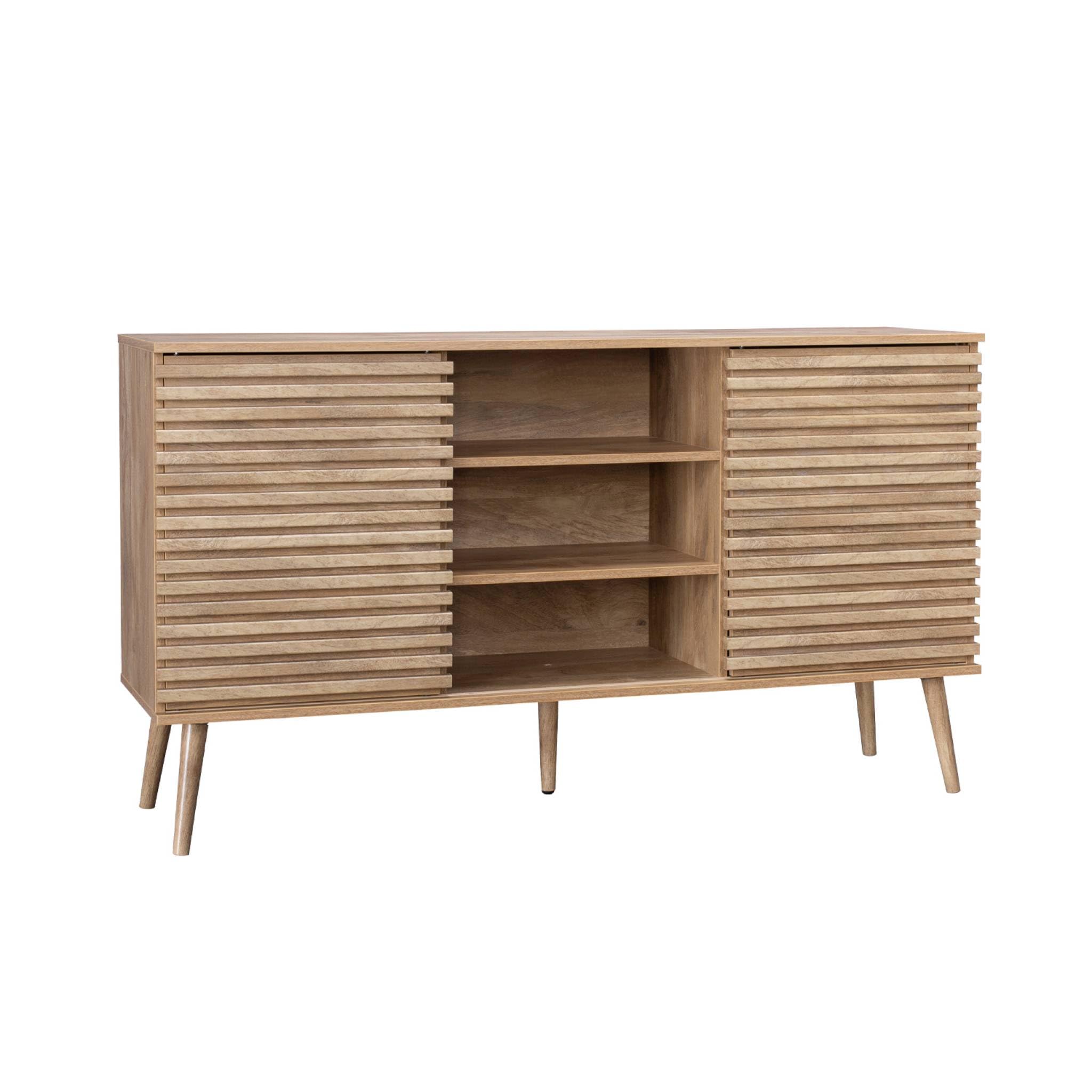 Alice's Garden sweeek - Buffet scandinave décor Bois avec 2 Portes coulissantes rainurées et 4 étagères. Buffet Bas. L 140