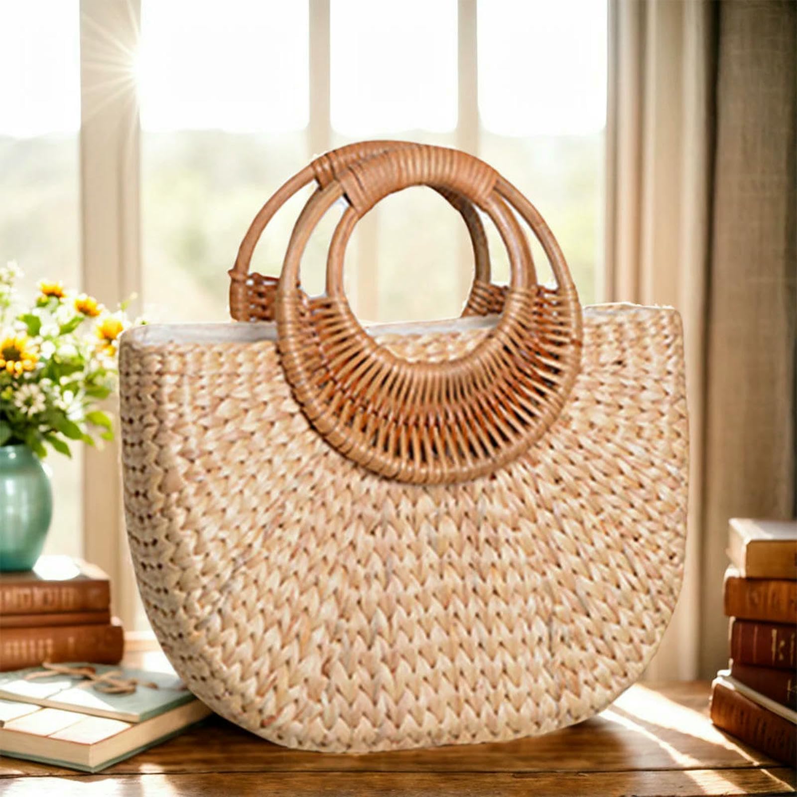 Strohtaschen Damen Shopper Women Summer Beach Bag Elegant Gewebte Top -Griff -Taschen -Reisetasche Tasche Für Reisen Und Urlaub-Standard