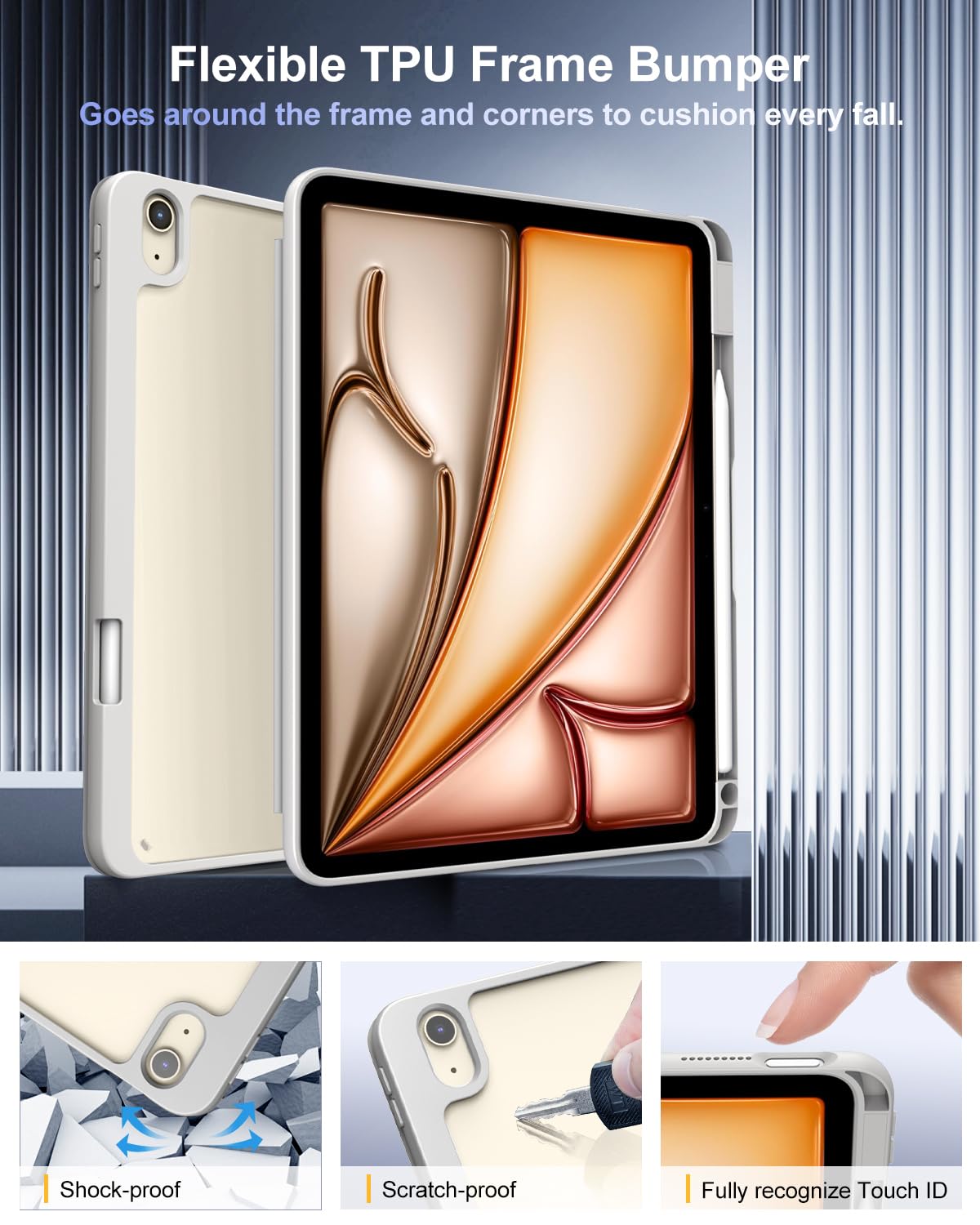 TiMOVO Etui do iPad Air 11" M4/M3/M2, Air 5./4. gen. 10,9", Light Gray | Uchwyt na rysik, smukłe etui z podstawką, przezroczysty tył i automatyczne usypianie/wybudzanie.