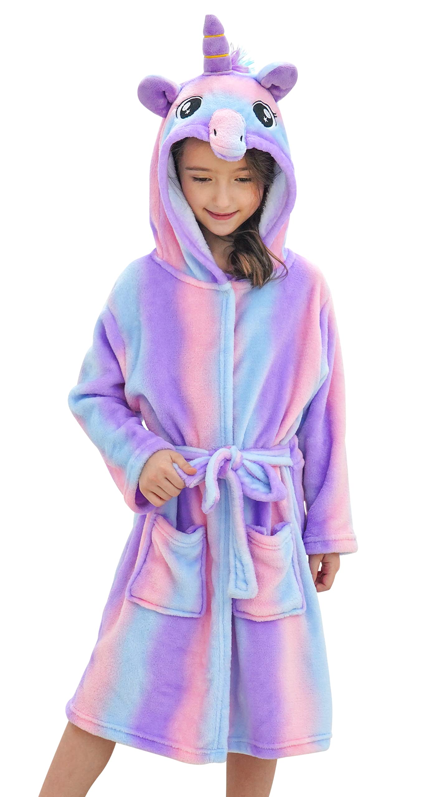 Doctor UnicornSoft Unicorn Hooded Bathrobe Dots Sleepwear - Unicorn Gifts for Girls