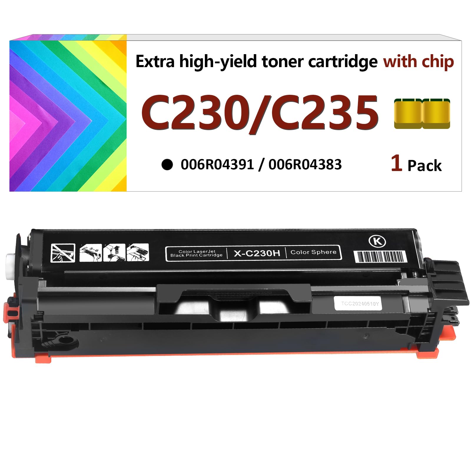 Photo 1 of C230 C235 Black Toner Cartridge (with Chip) for Xerox,Replacement 006R04391 High-Yield 5500 Pages Ink Cartridge,Compatible with Xerox C235DNI/C230DNI Color Printer 006R04383 Standard Capacity (Black)