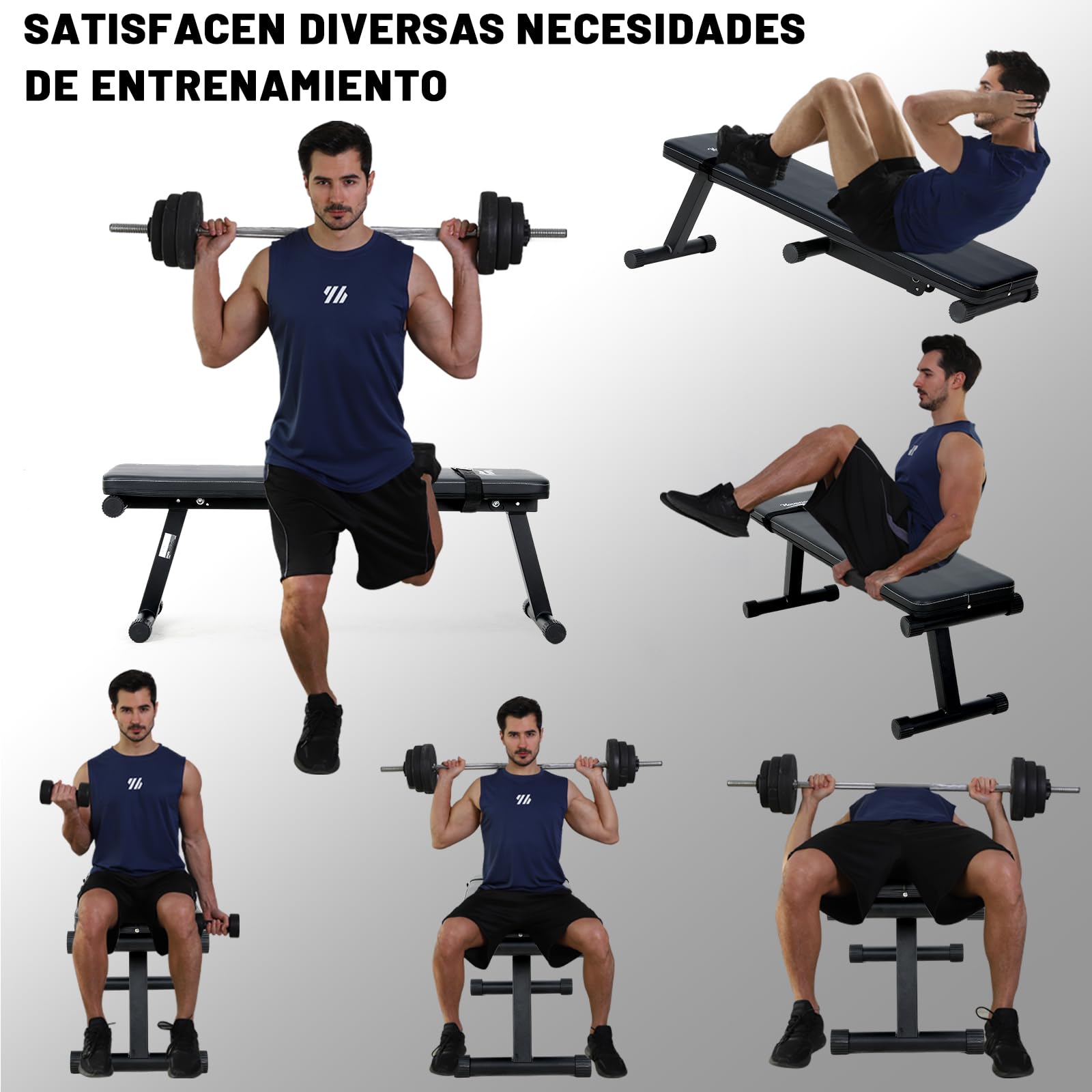 Banco Musculación plegable, Banco De Pesas Plano, armazón robusta y segura, cómodo acolchado Banco Abdominales carga máx. 150 kg