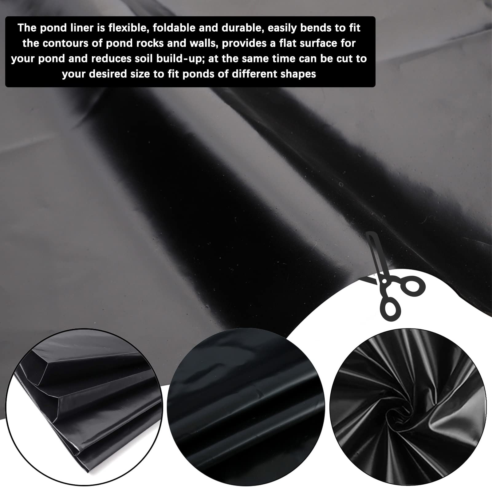Genérico Revestimientos Flexibles Negros para estanques: Membrana Impermeable para estanques de Peces, Fuentes y Arroyos, fácil de Cortar, lámina Duradera para jardín, Revestimiento Impermeable para