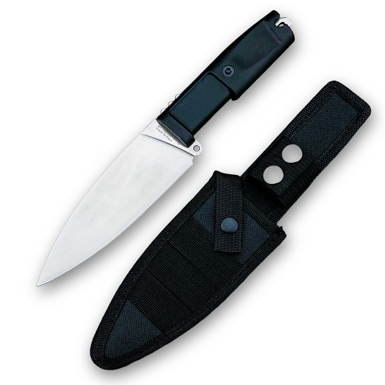 Messer Feststehend, Survival Messer für Trekking Camping, Hergestellt aus 8Cr13Mov Stahl, Full-Tang Ergonomischer Forprene Griff, Geschenke für Männer (Klinge aus rostfreiem Stahl mit schwarzem Griff)