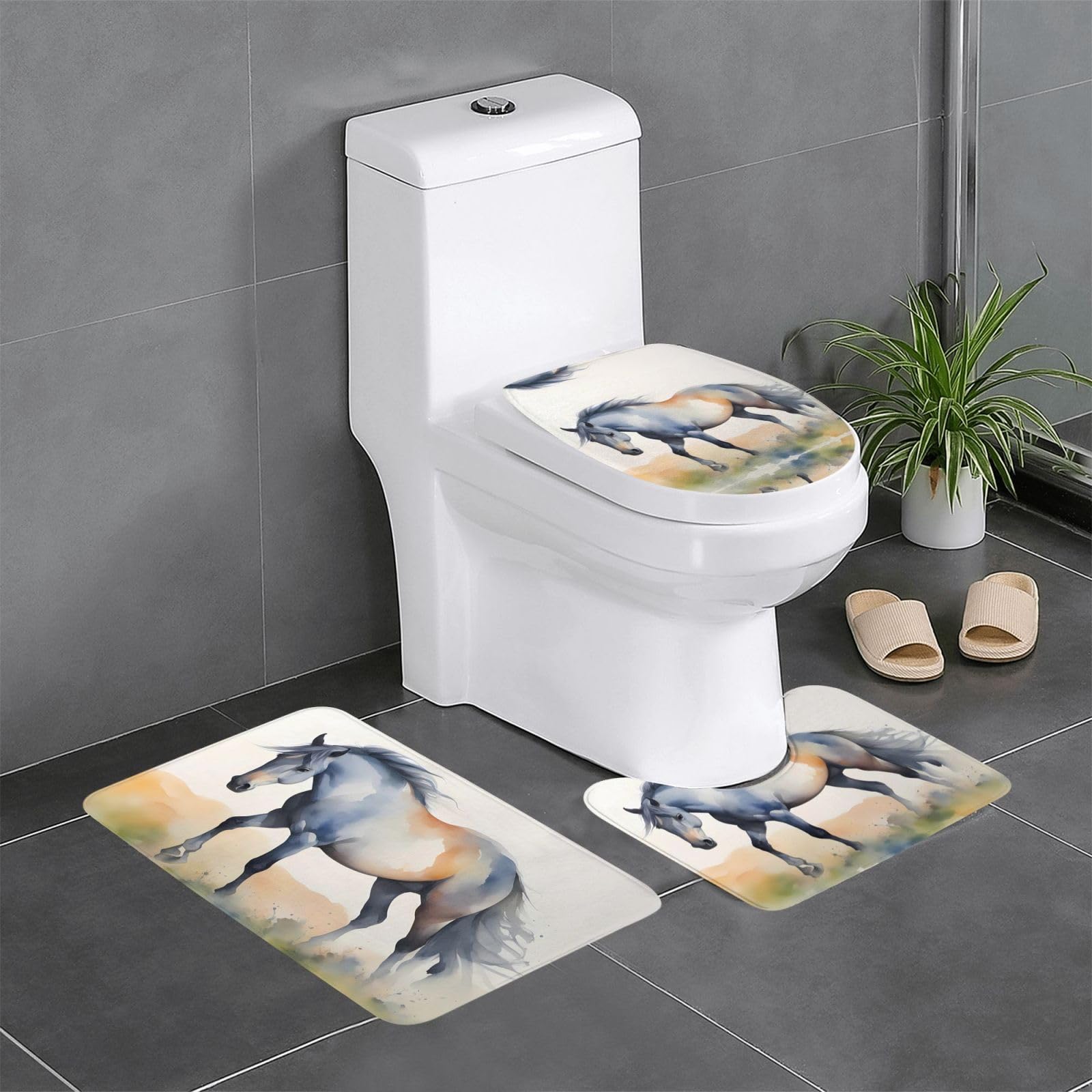 Tapis de bain antidérapants pour douche style cheval aquarelle lot de 3